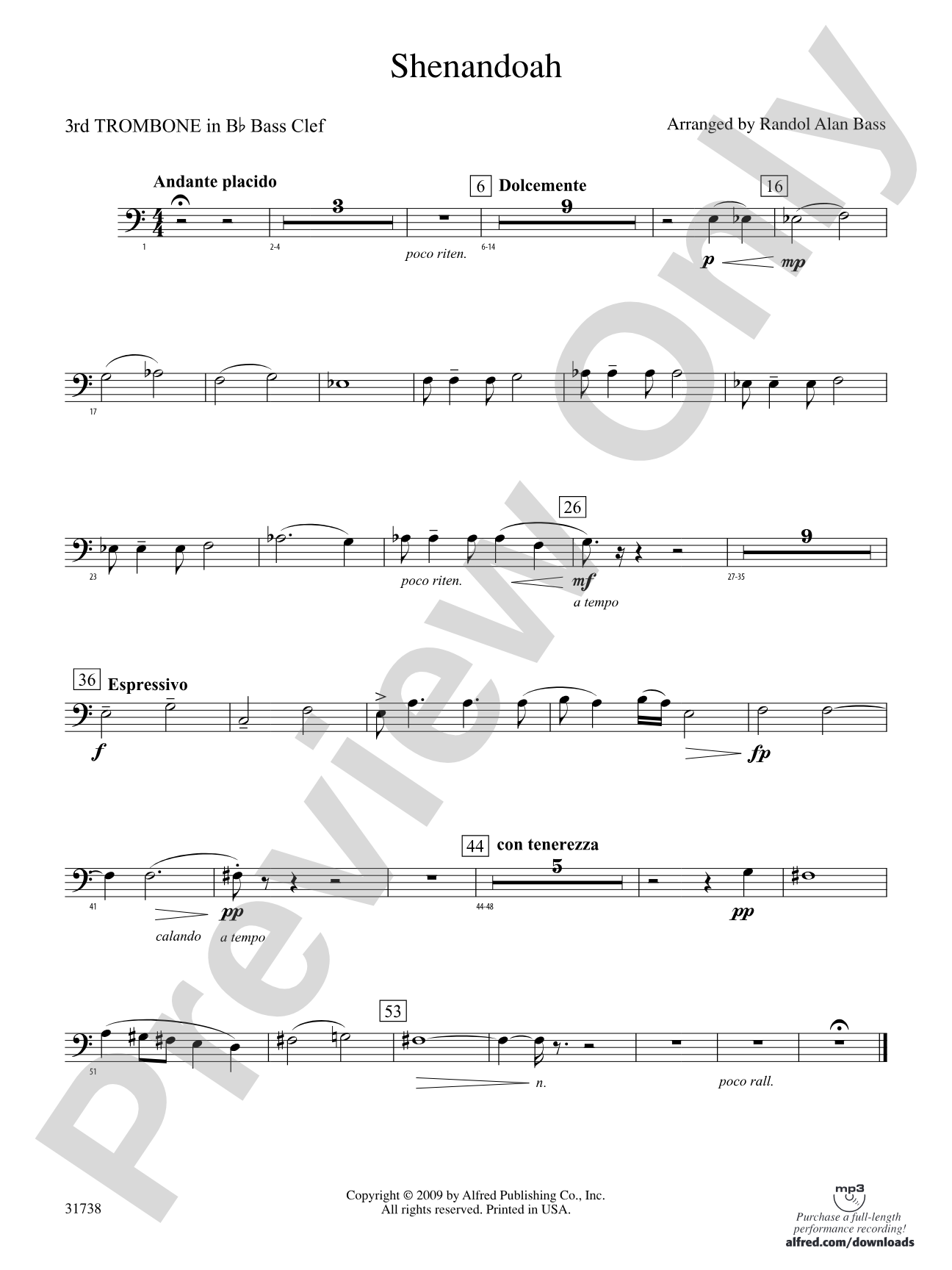 Shenandoah: (wp) 3rd B-flat Trombone B.C.
