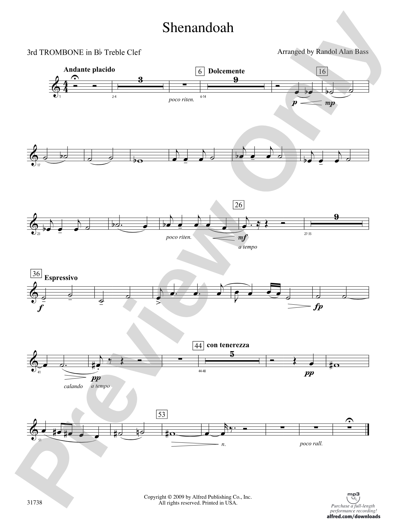 Shenandoah: (wp) 3rd B-flat Trombone T.C.
