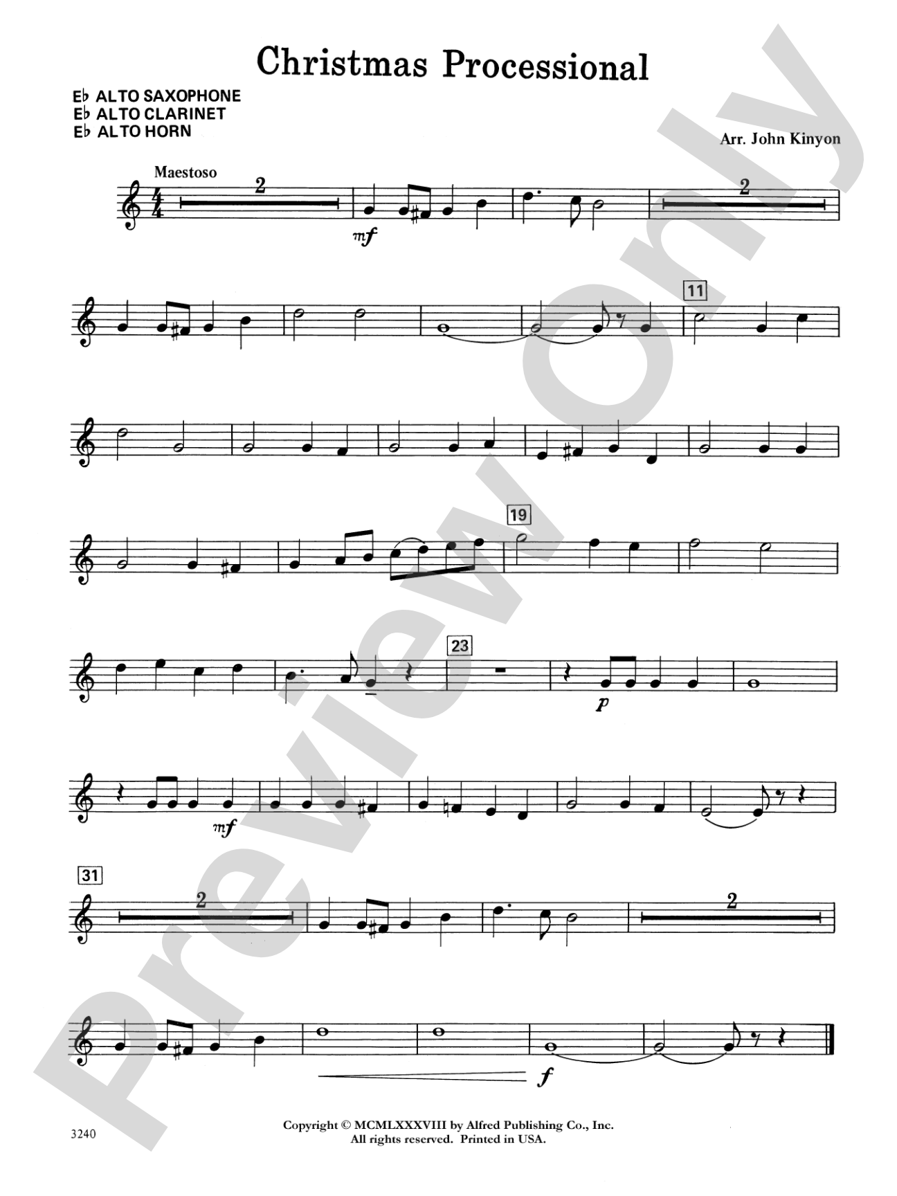 Christmas Processional: E-flat Alto Saxophone