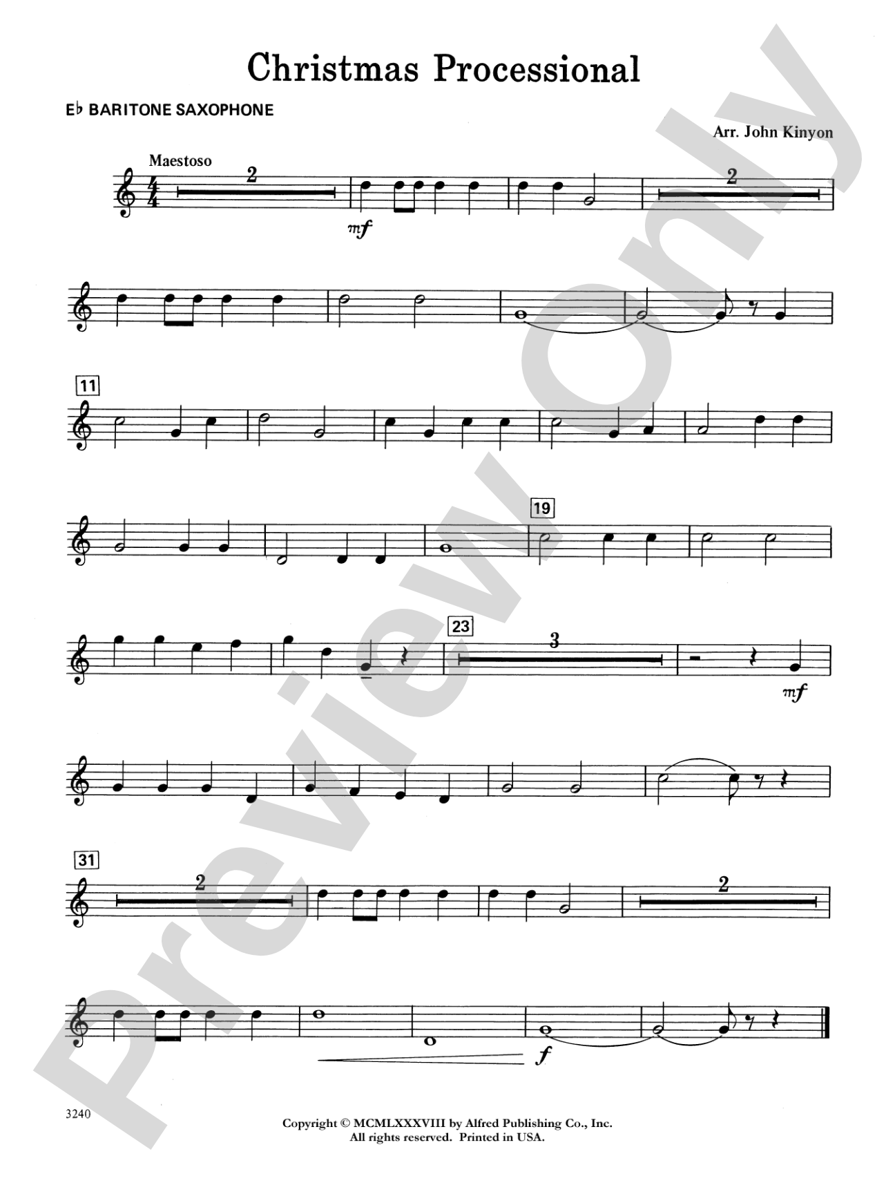 Christmas Processional: E-flat Baritone Saxophone