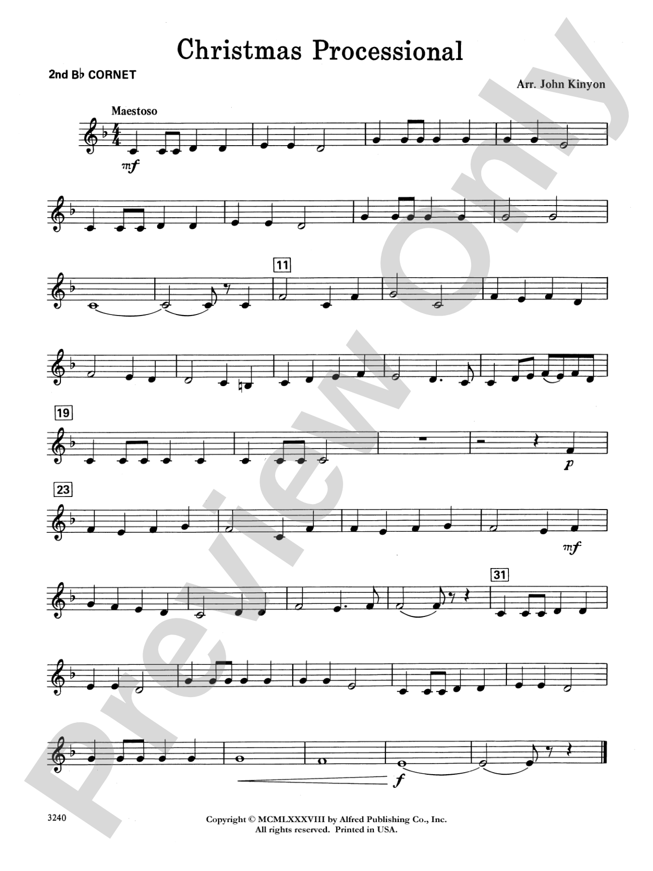 Christmas Processional: 2nd B-flat Cornet