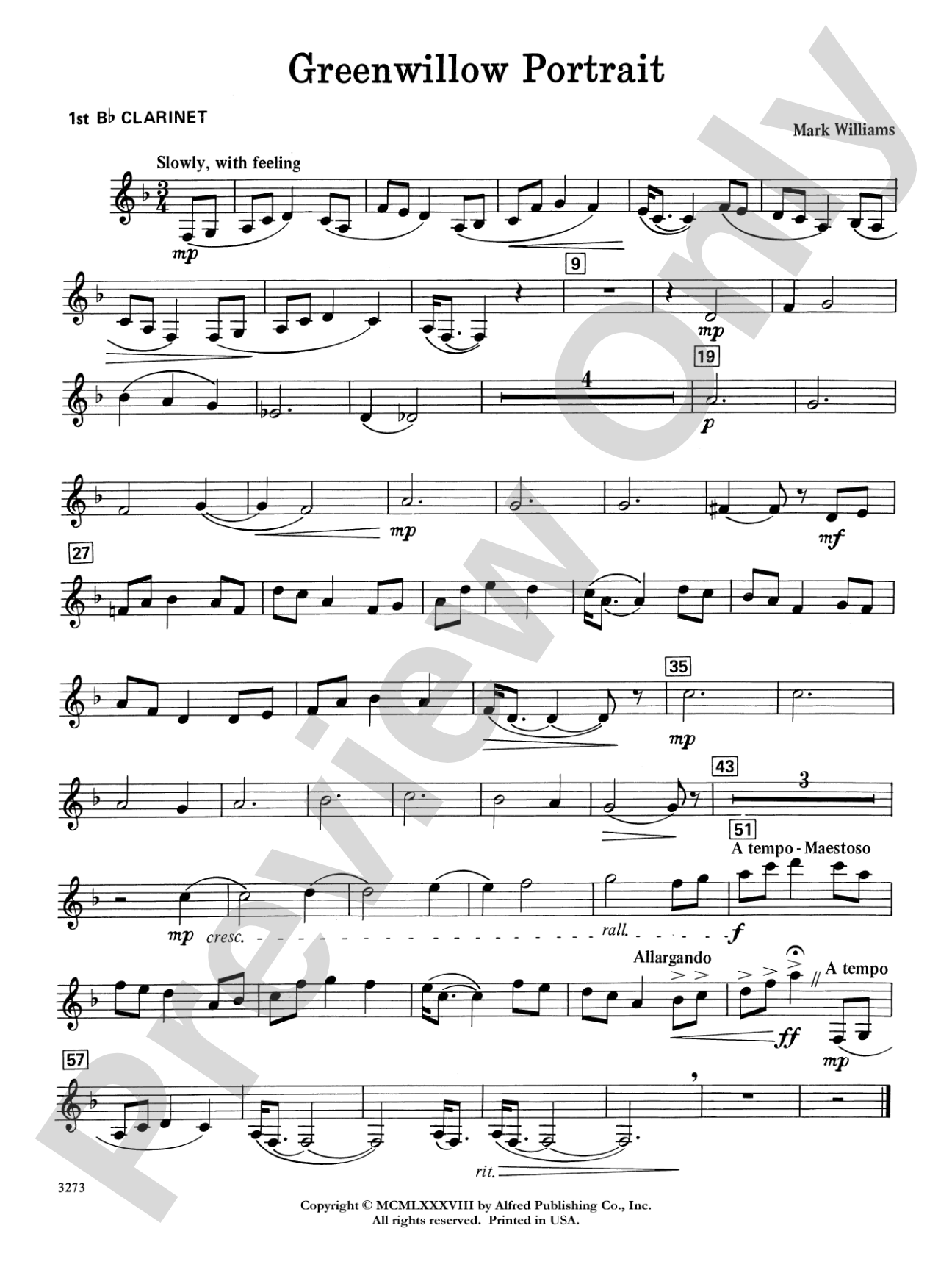 Greenwillow Portrait: 1st B-flat Clarinet