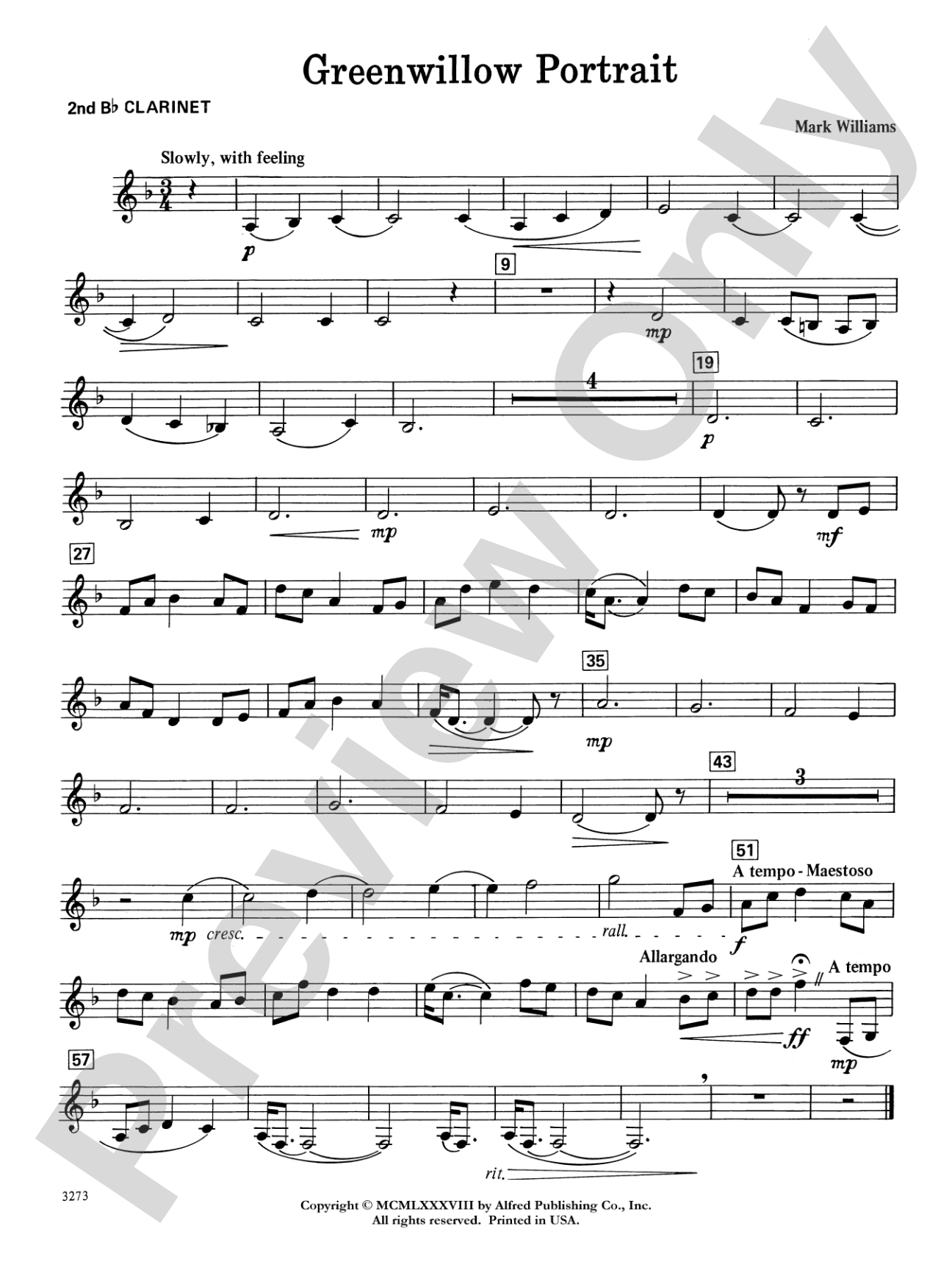 Greenwillow Portrait: 2nd B-flat Clarinet