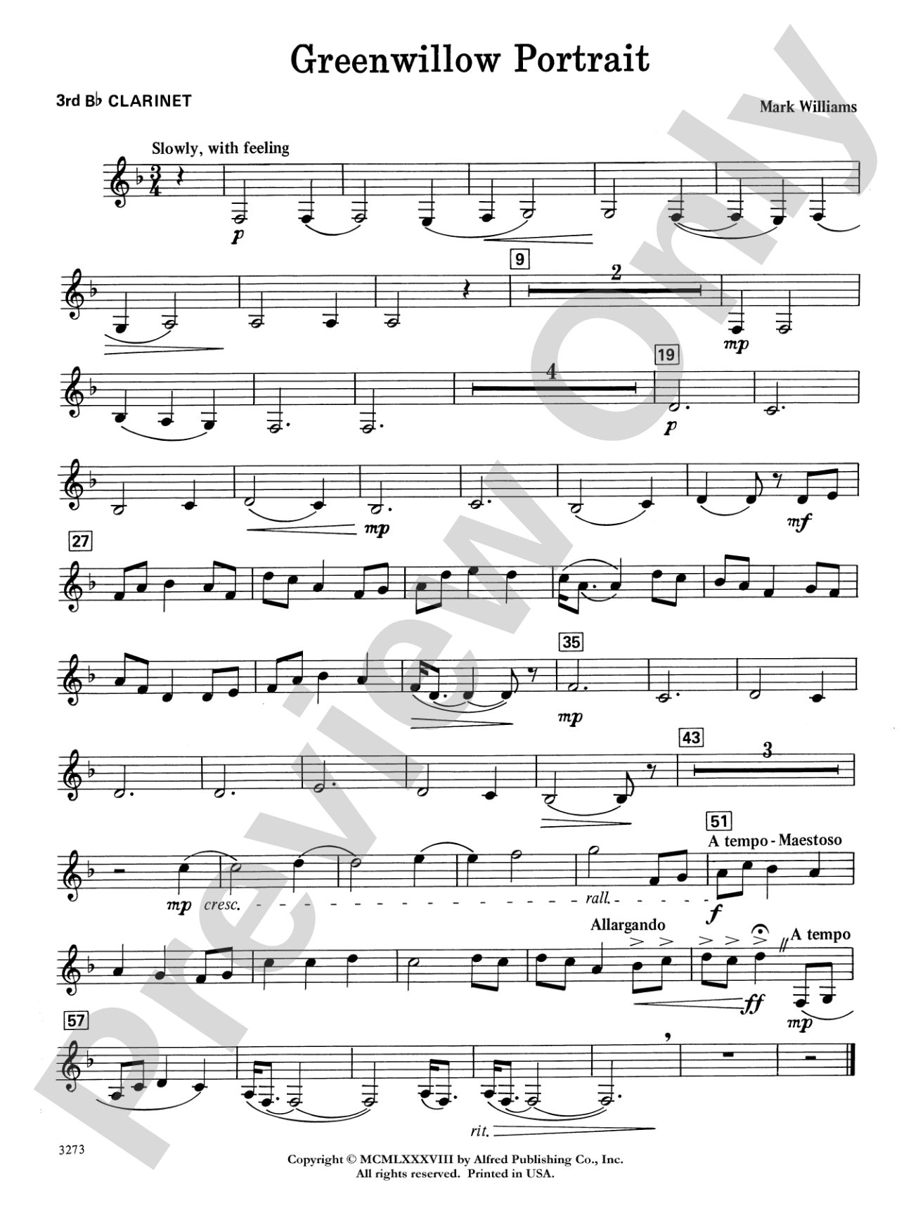 Greenwillow Portrait: 3rd B-flat Clarinet