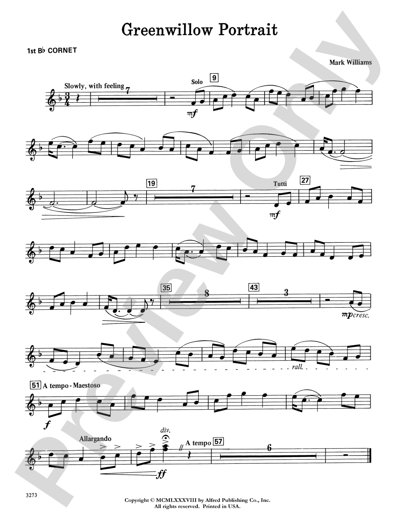 Greenwillow Portrait: 1st B-flat Cornet
