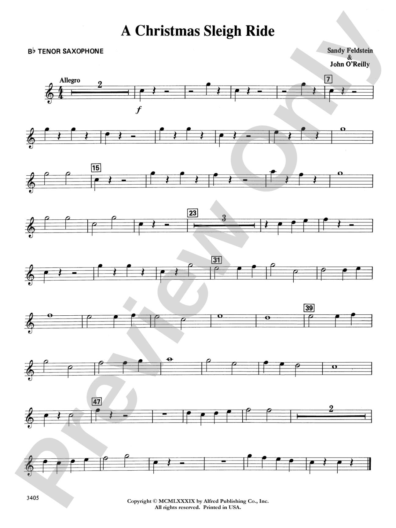 A Christmas Sleigh Ride: B-flat Tenor Saxophone