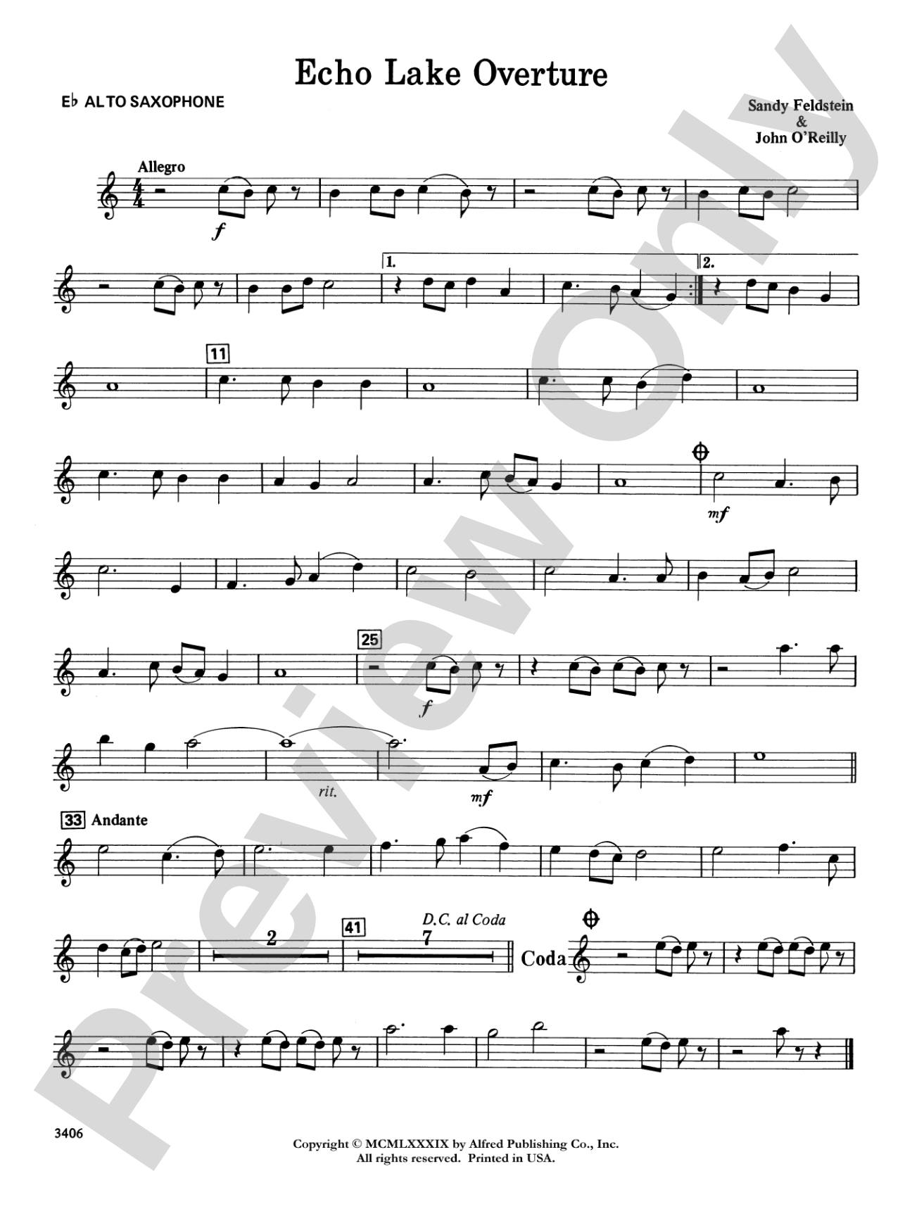Echo Lake Overture: E-flat Alto Saxophone