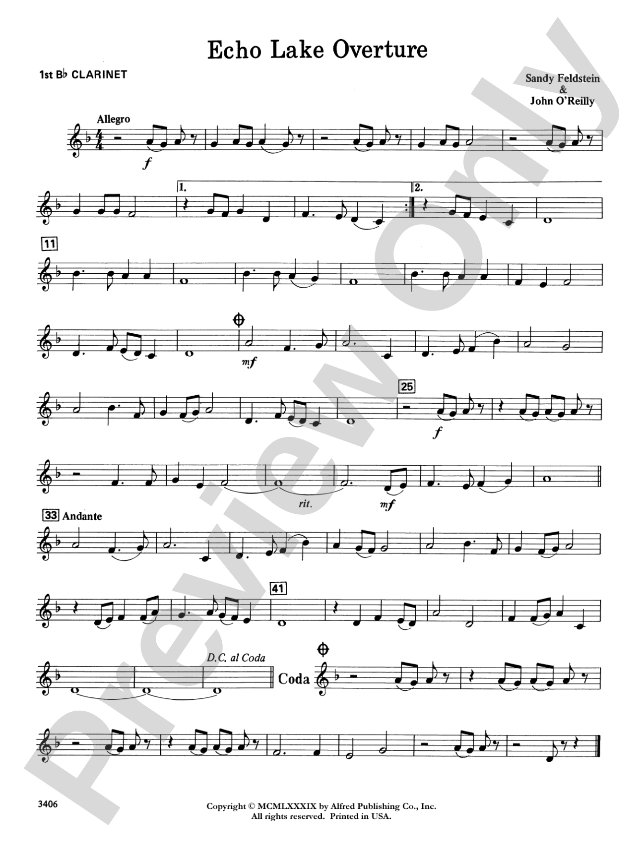 Echo Lake Overture: 1st B-flat Clarinet