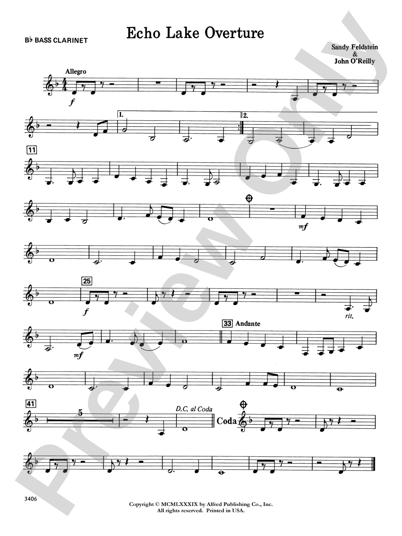 Echo Lake Overture: B-flat Bass Clarinet