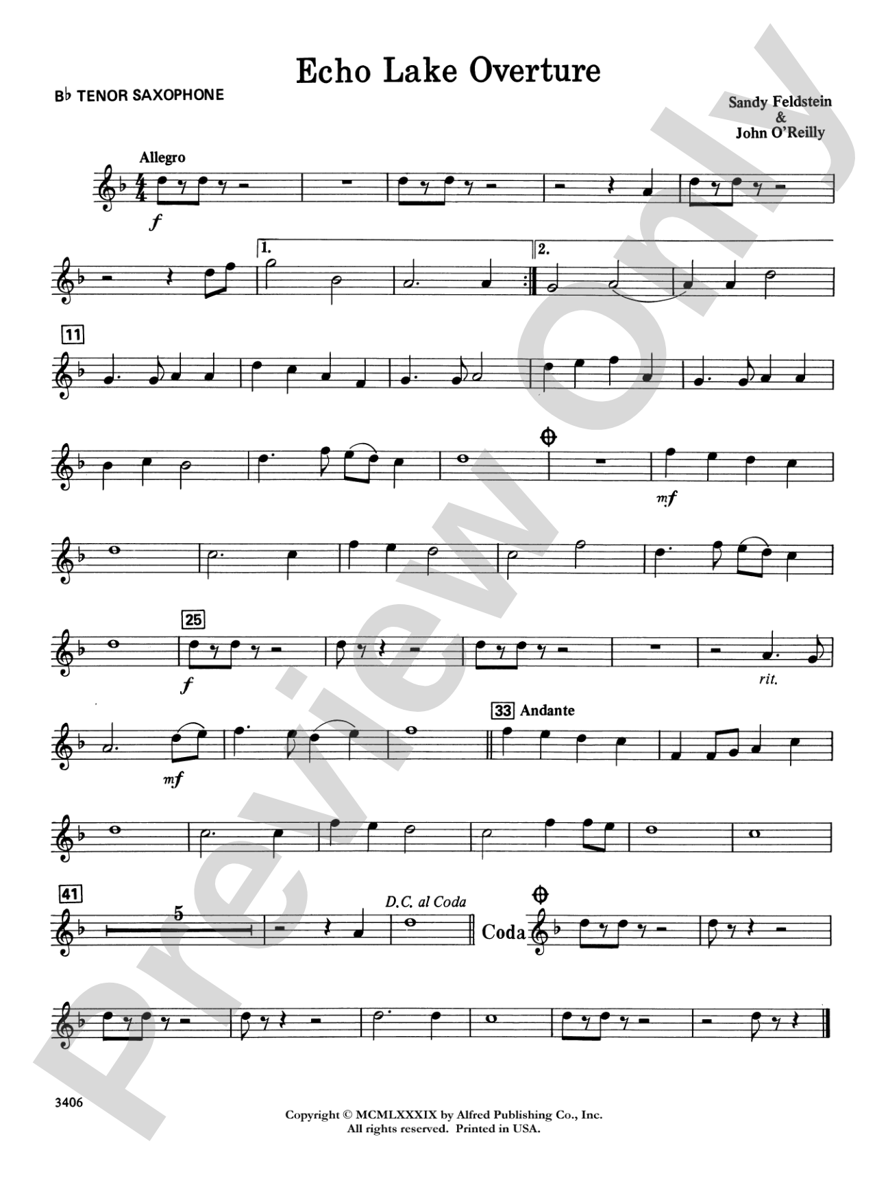 Echo Lake Overture: B-flat Tenor Saxophone