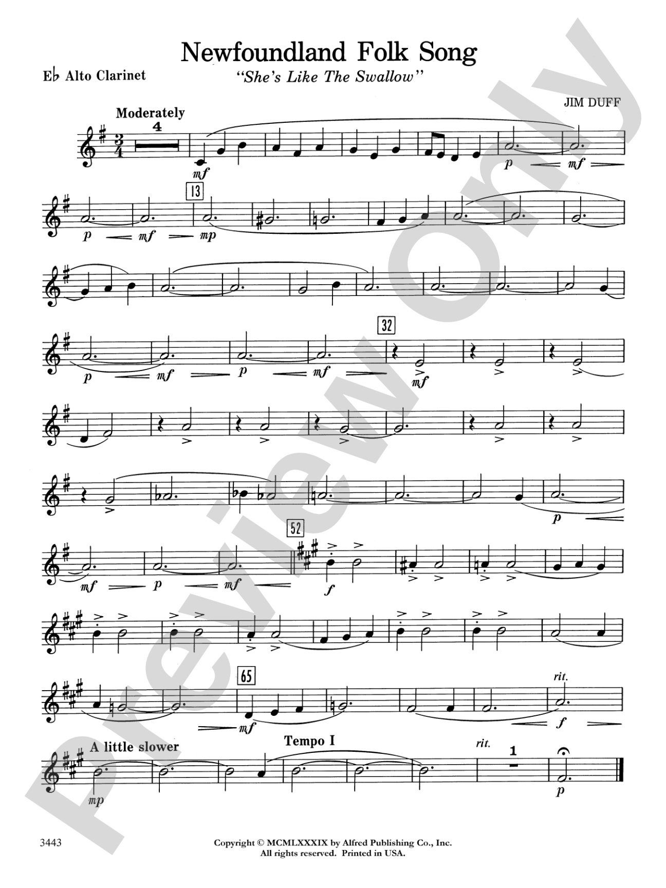 Newfoundland Folk Song: E-flat Alto Clarinet
