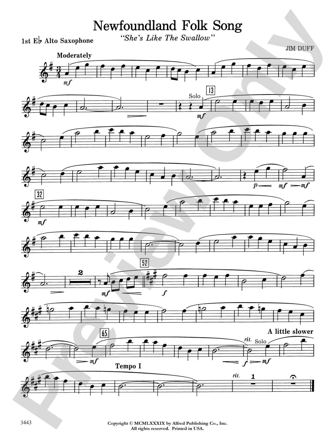 Newfoundland Folk Song: E-flat Alto Saxophone