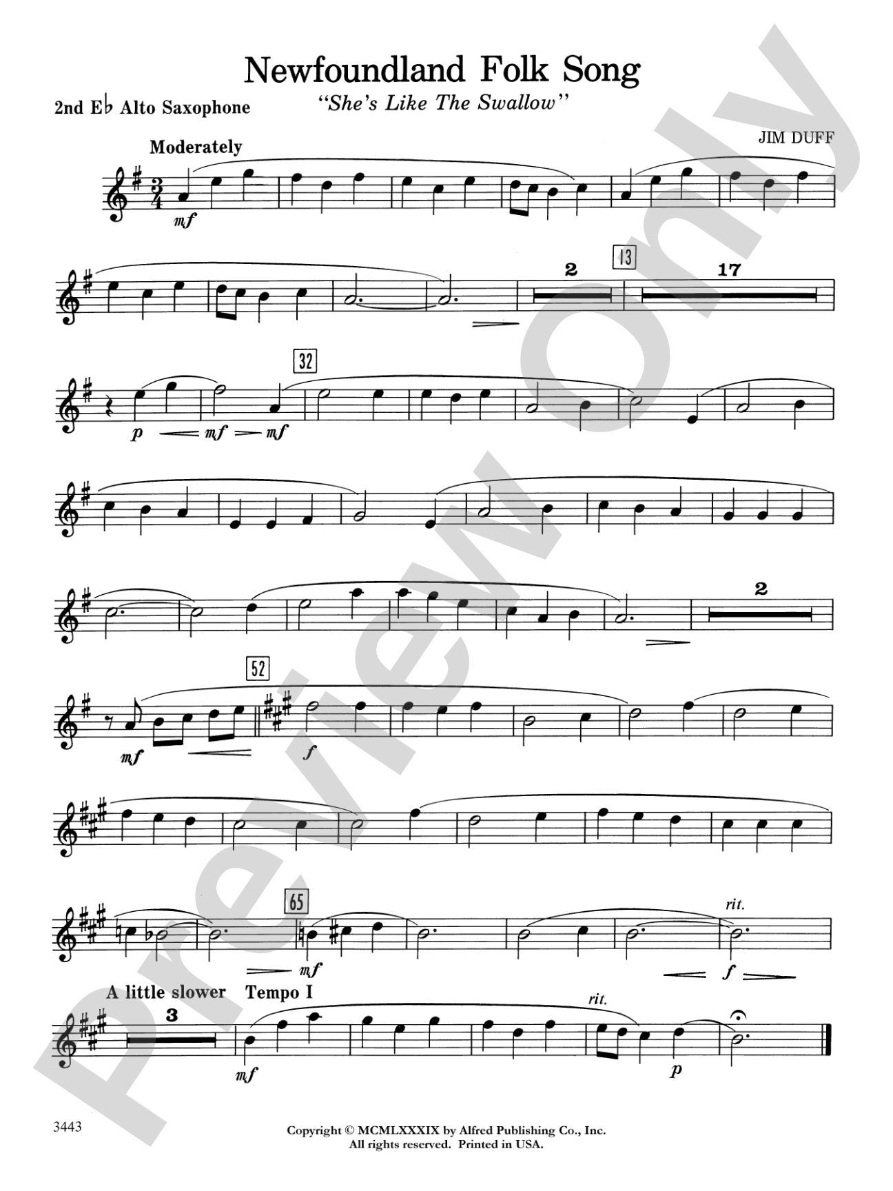 Newfoundland Folk Song: 2nd E-flat Alto Saxophone