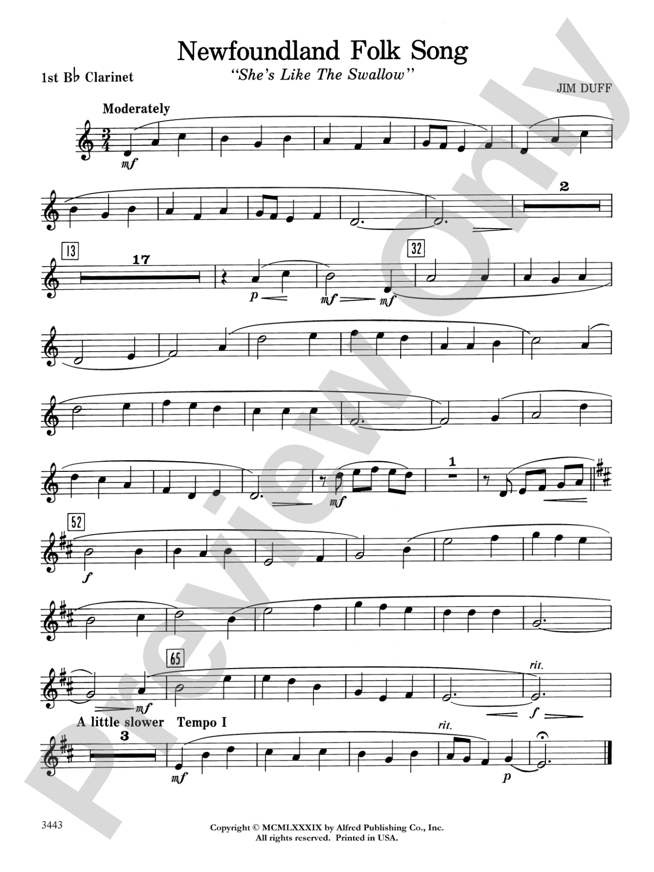 Newfoundland Folk Song: 1st B-flat Clarinet
