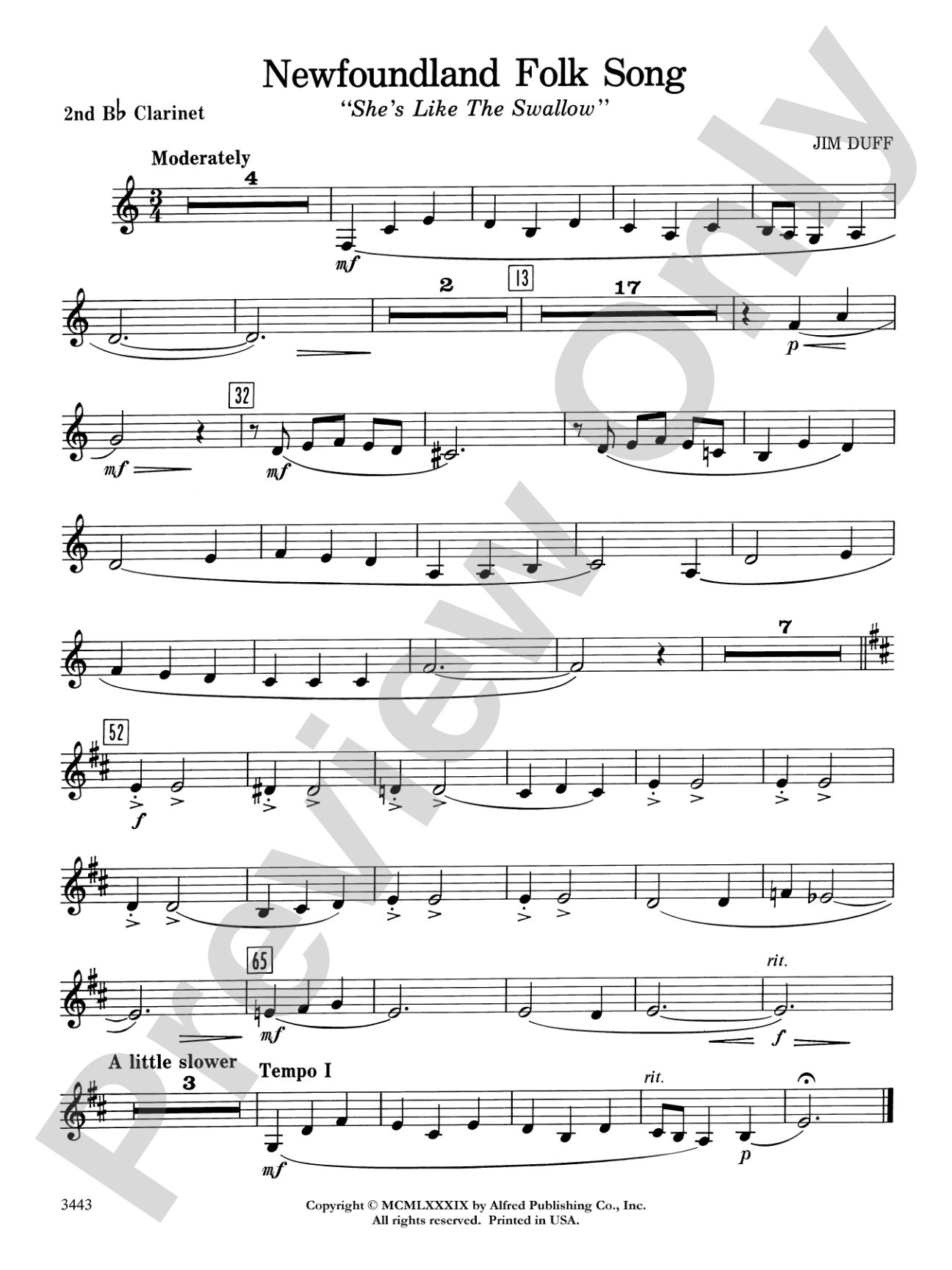 Newfoundland Folk Song: 2nd B-flat Clarinet