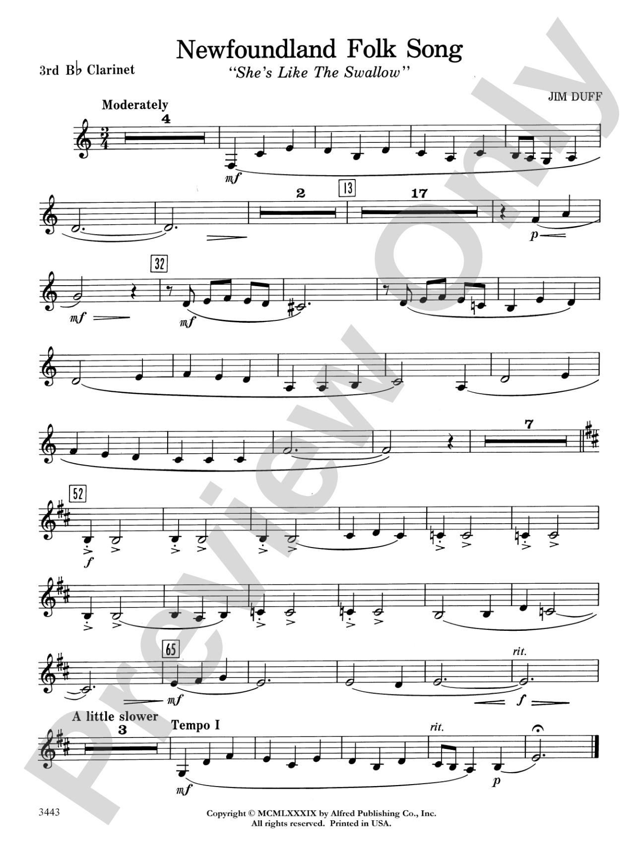 Newfoundland Folk Song: 3rd B-flat Clarinet