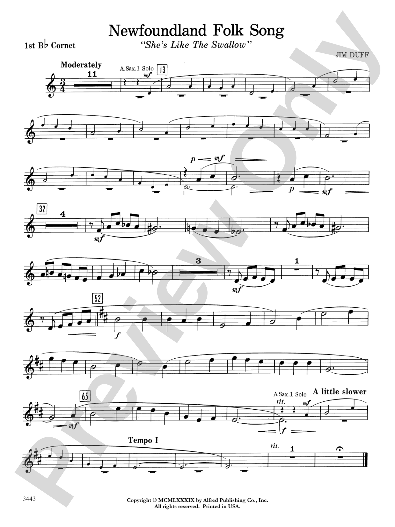 Newfoundland Folk Song: 1st B-flat Cornet