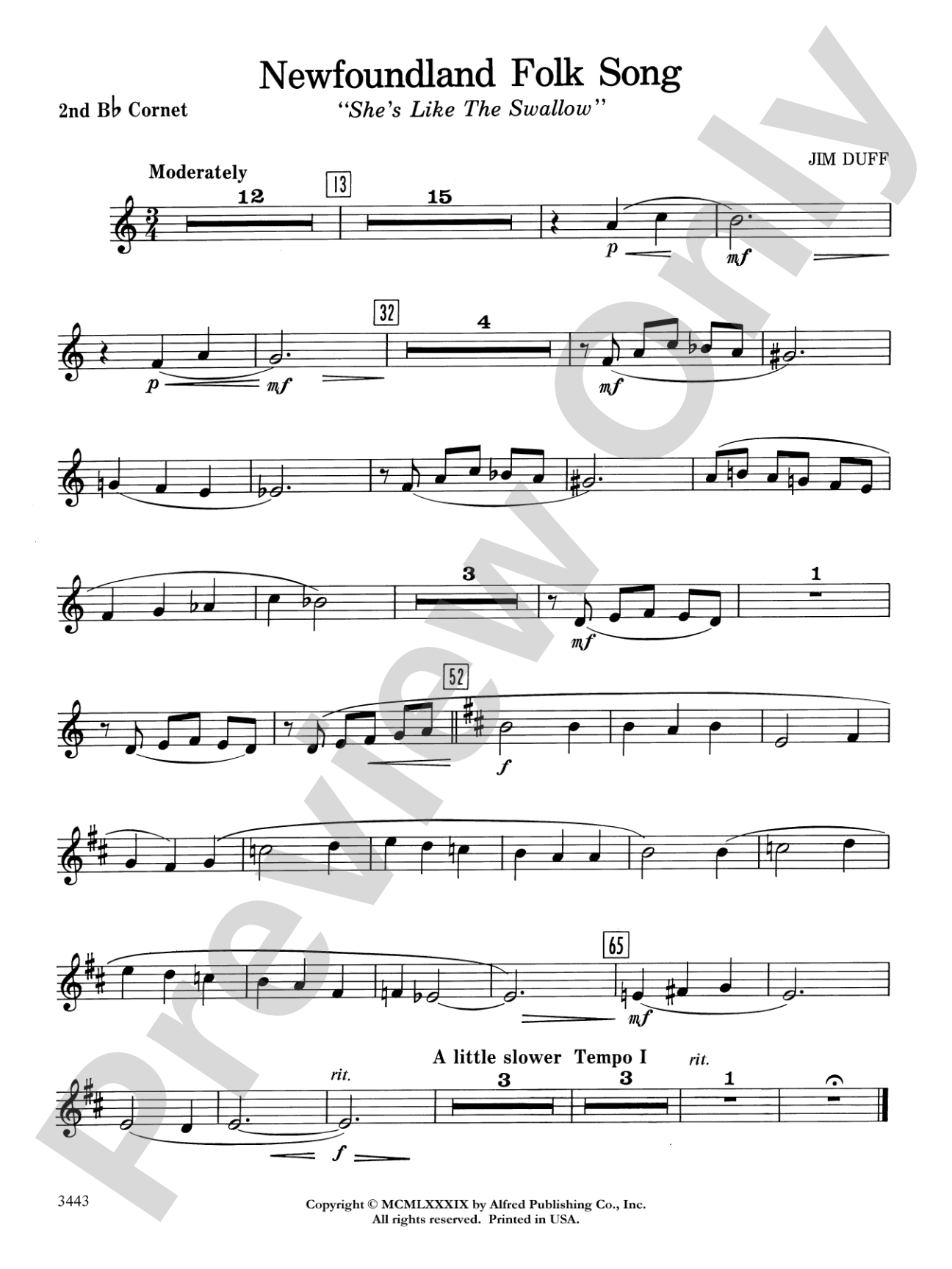 Newfoundland Folk Song: 2nd B-flat Cornet