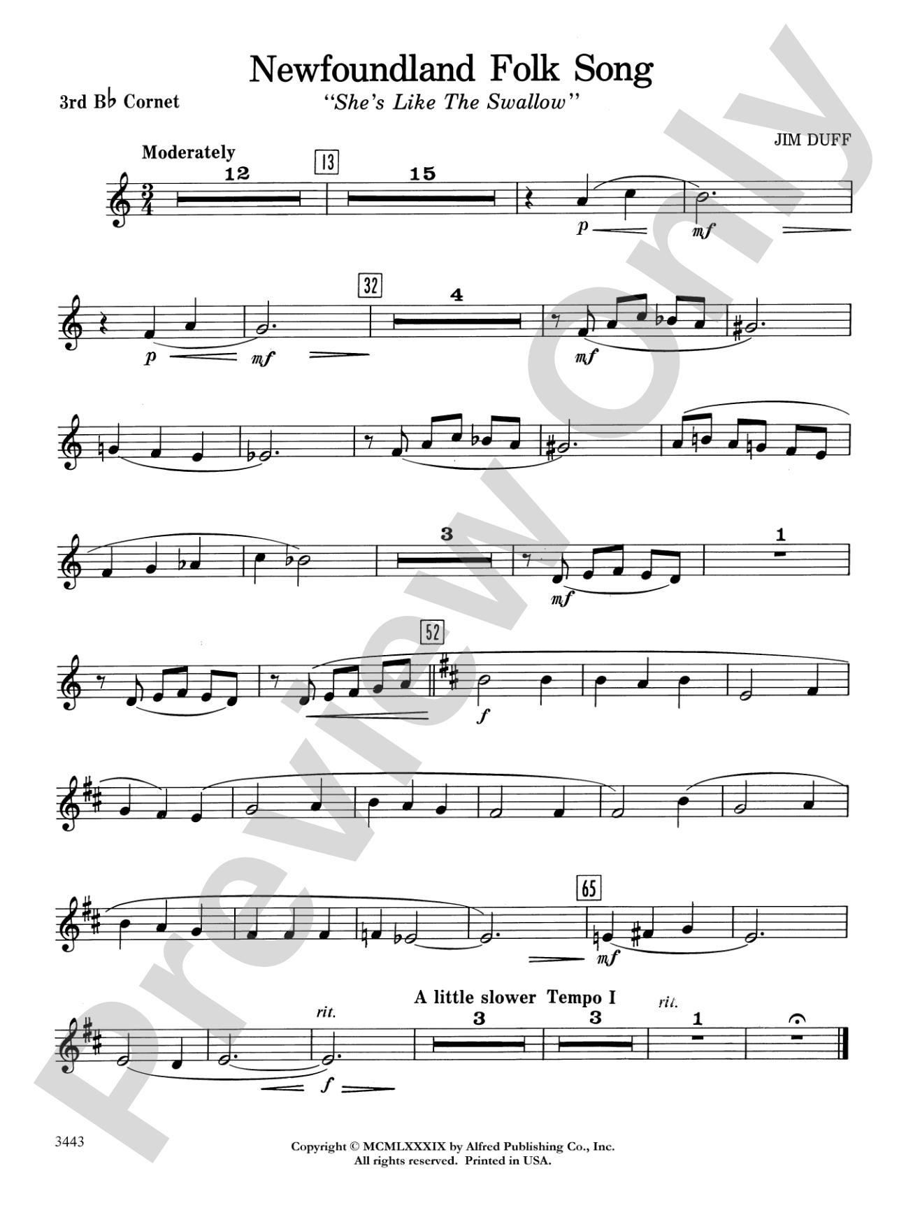 Newfoundland Folk Song: 3rd B-flat Cornet