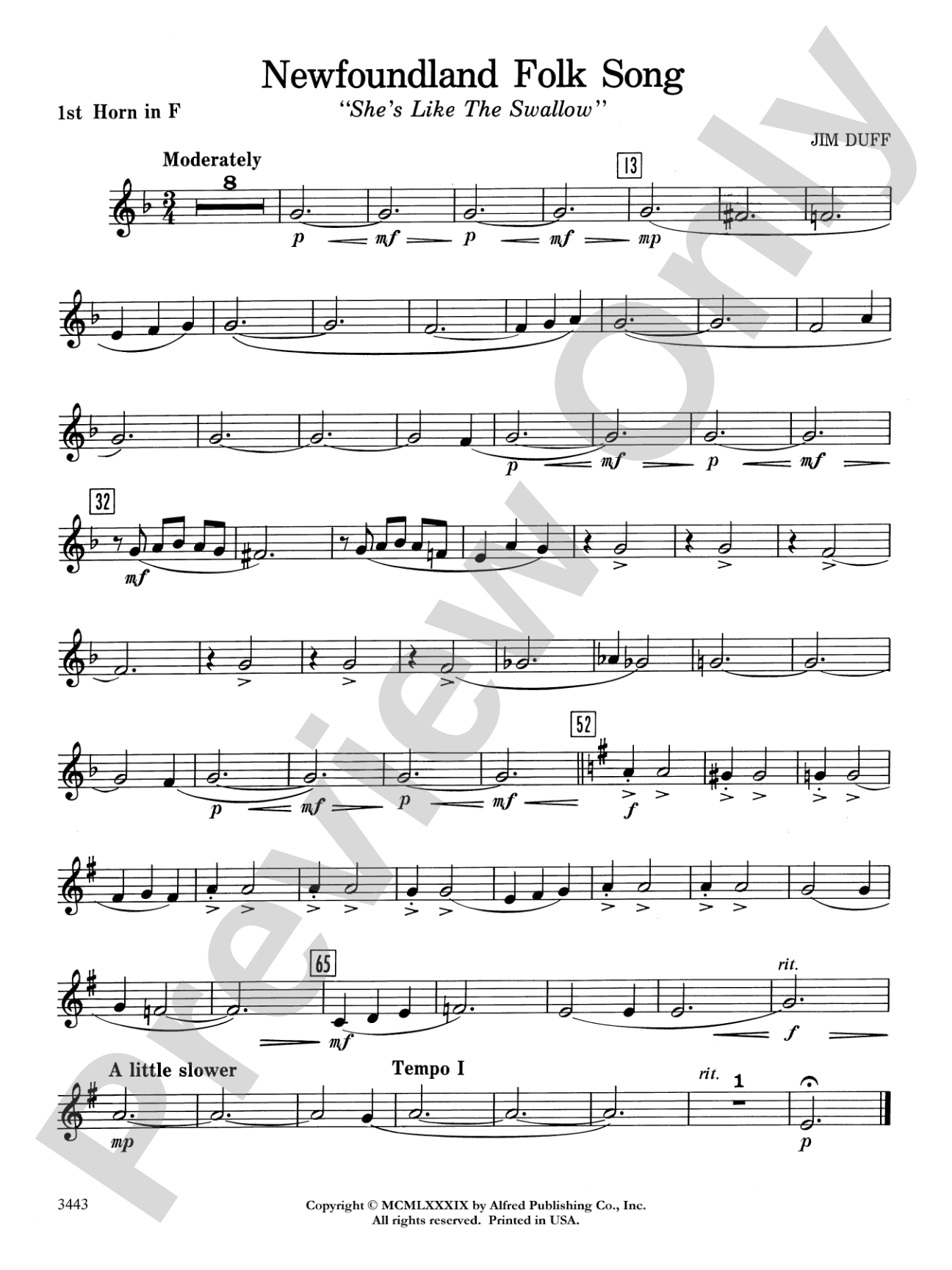 Newfoundland Folk Song: 1st F Horn