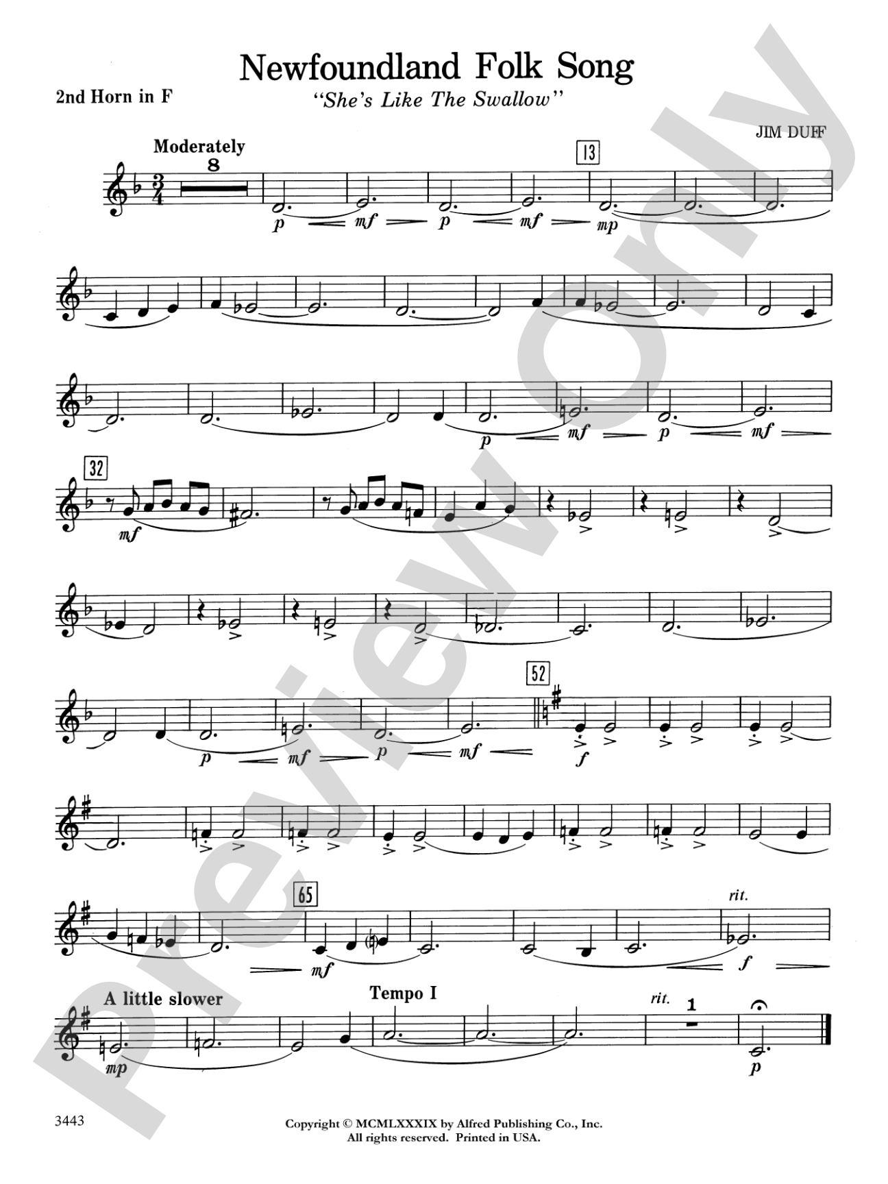 Newfoundland Folk Song: 2nd F Horn