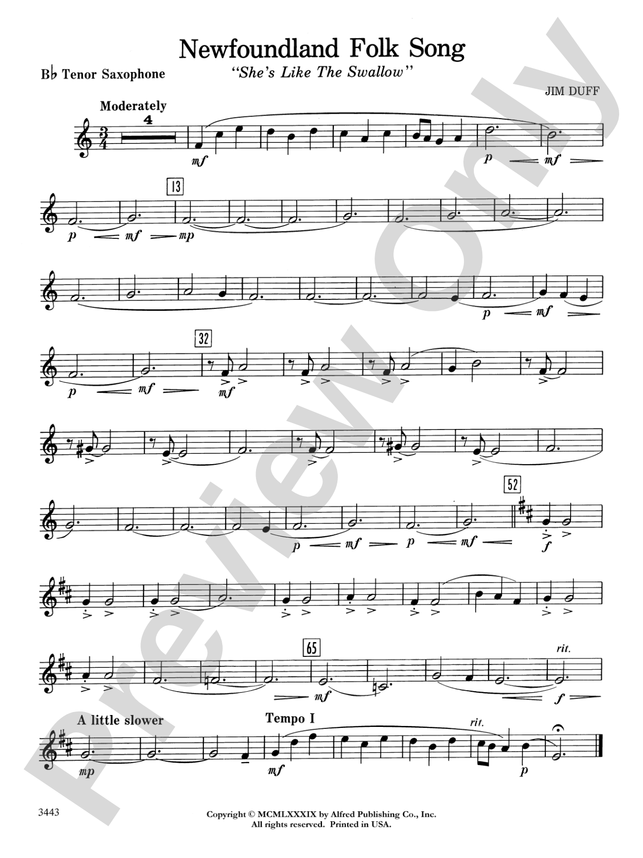 Newfoundland Folk Song: B-flat Tenor Saxophone