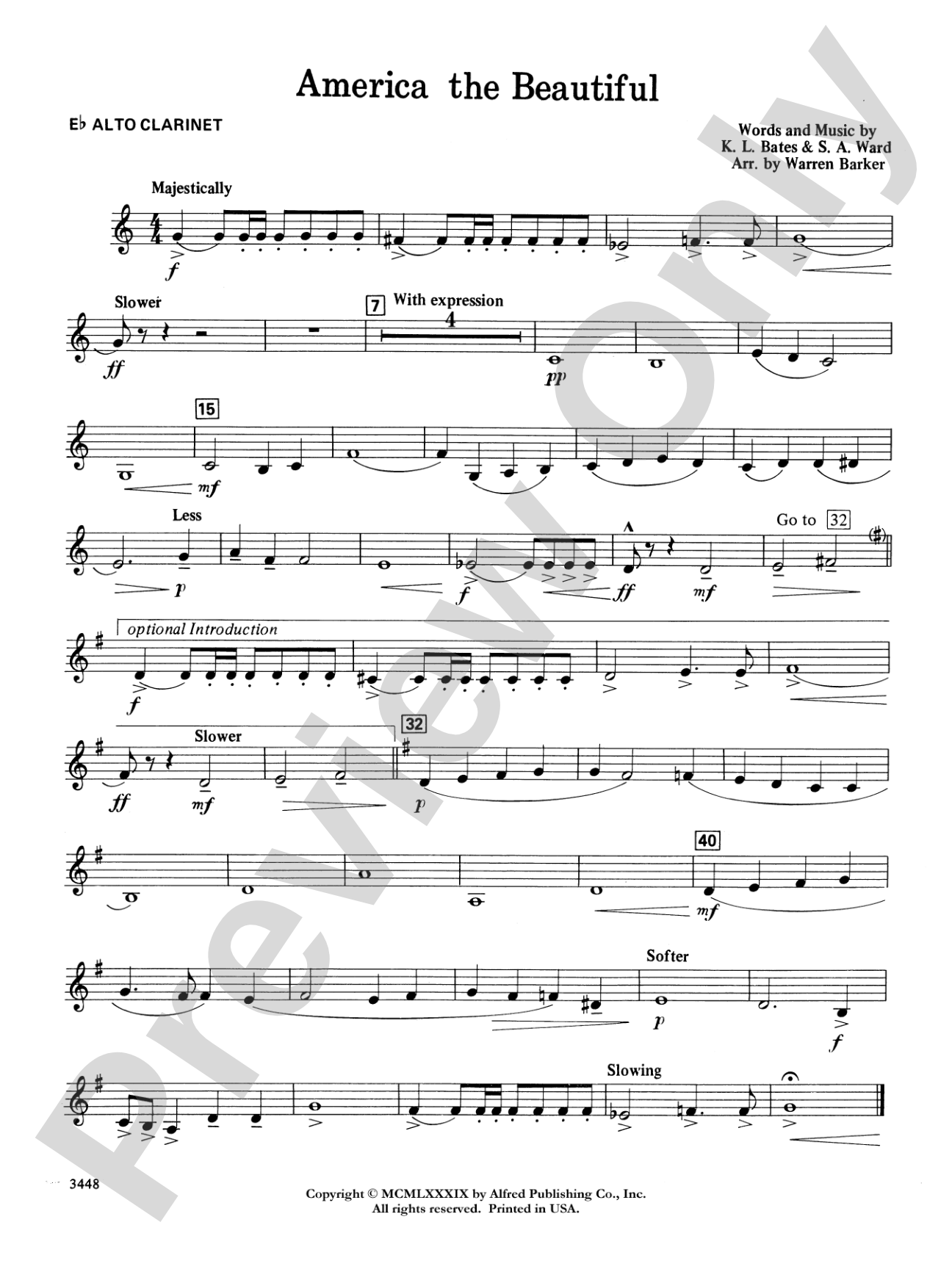 America, the Beautiful (with optional SA/SAB chorus): E-flat Alto Clarinet