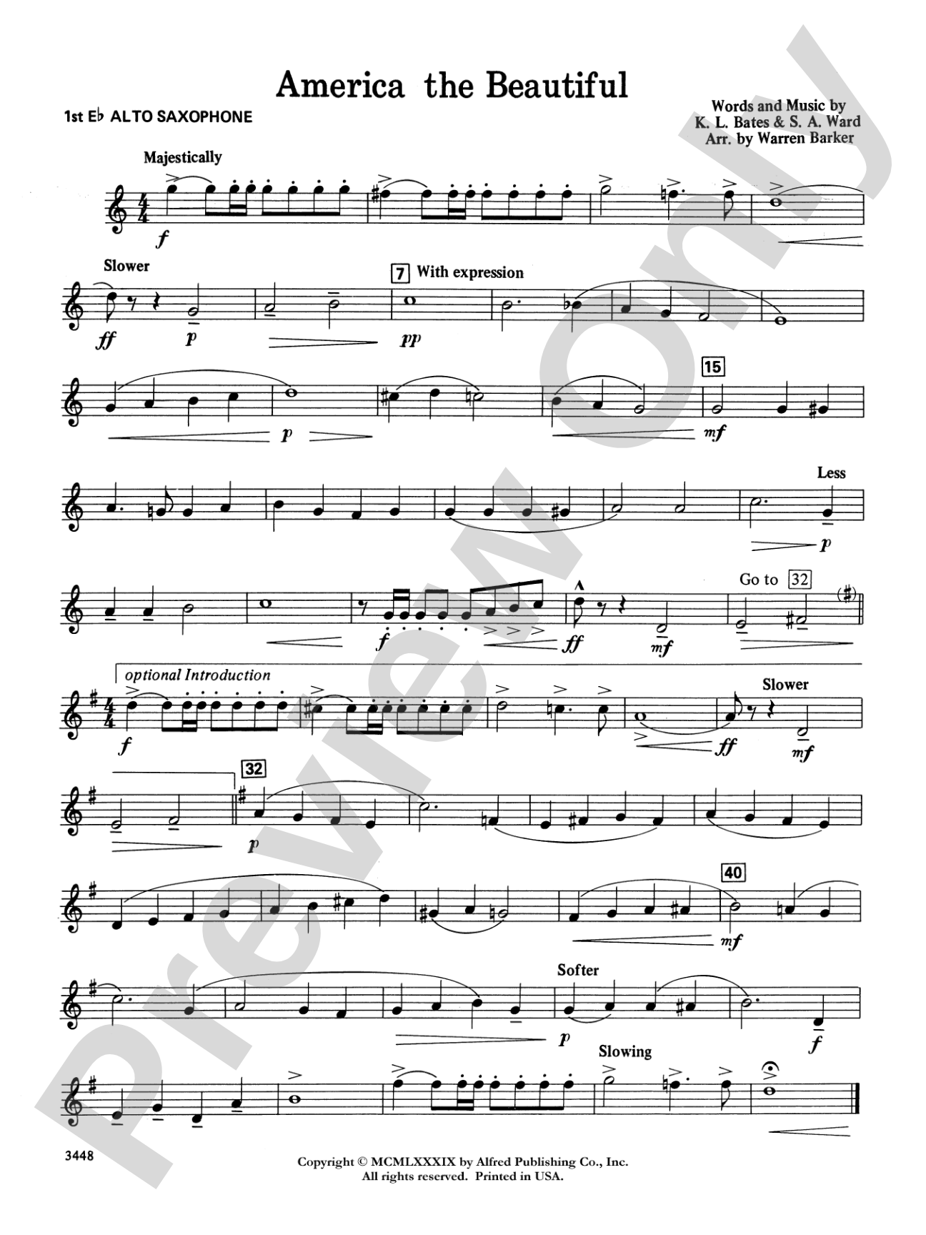 America, the Beautiful (with optional SA/SAB chorus): E-flat Alto Saxophone