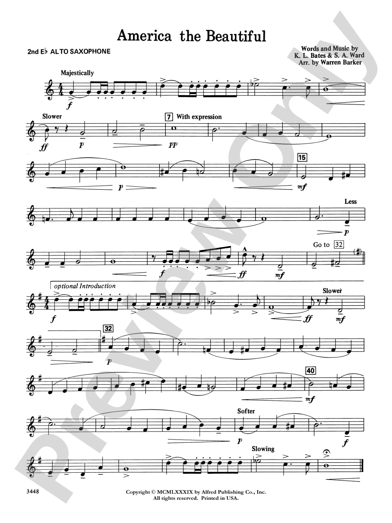 America, the Beautiful (with optional SA/SAB chorus): 2nd E-flat Alto Saxophone