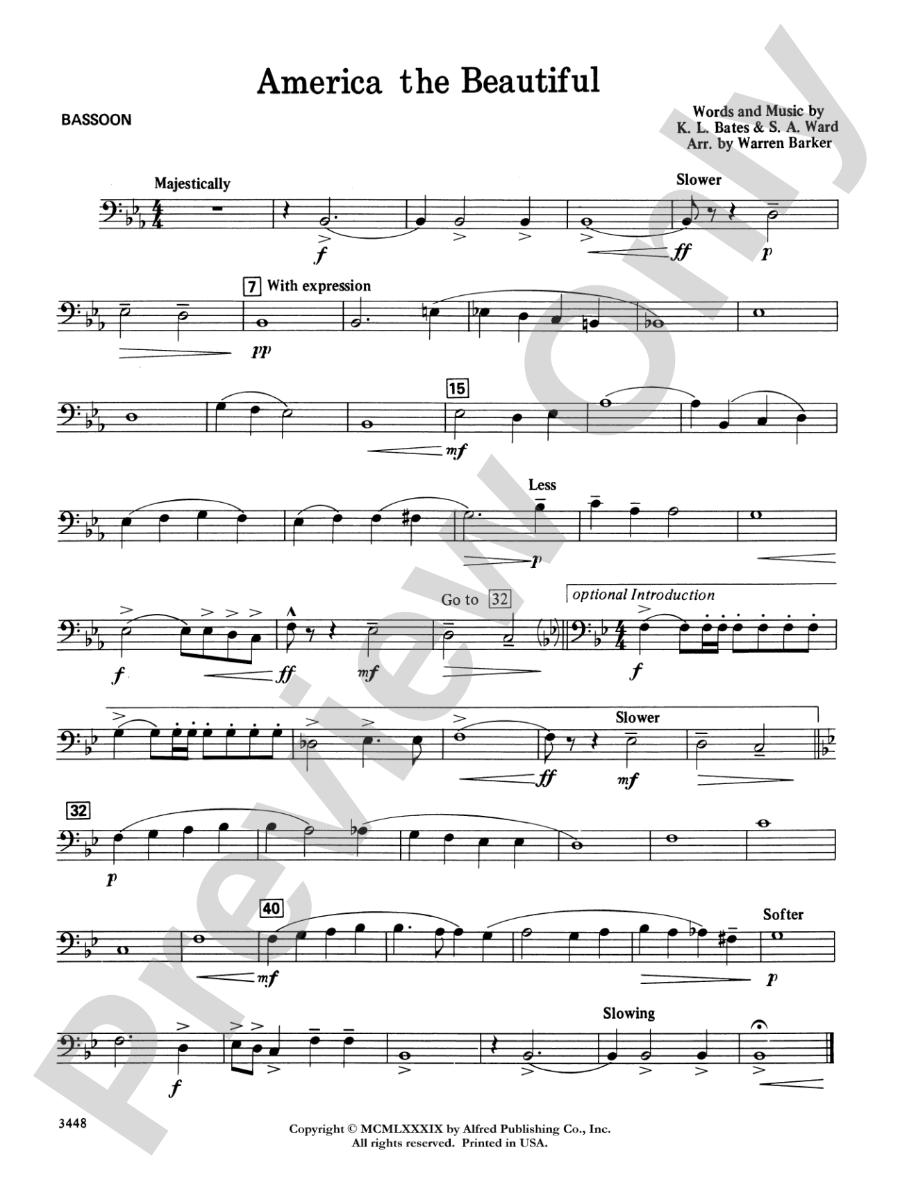 America, the Beautiful (with optional SA/SAB chorus): Bassoon