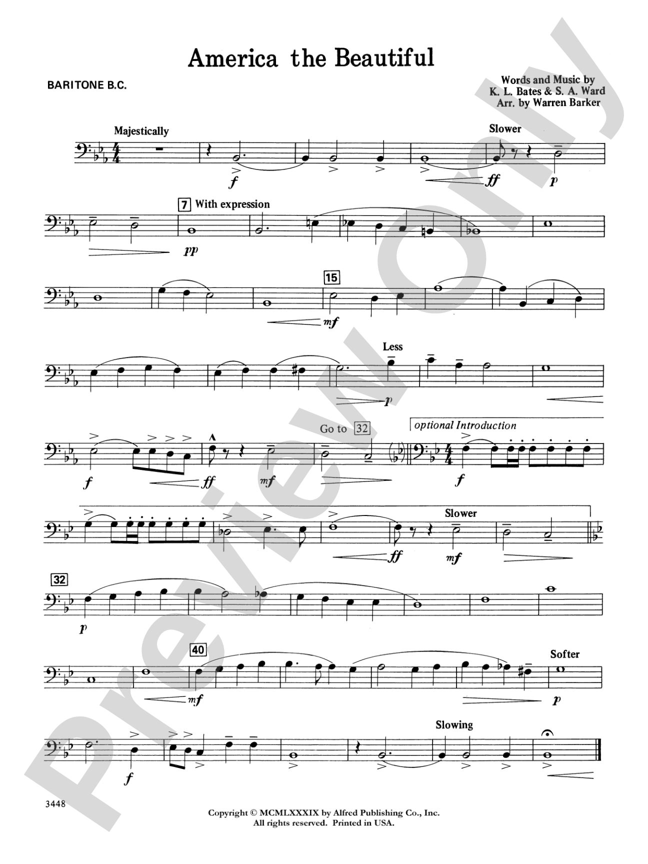 America, the Beautiful (with optional SA/SAB chorus): Baritone B.C.