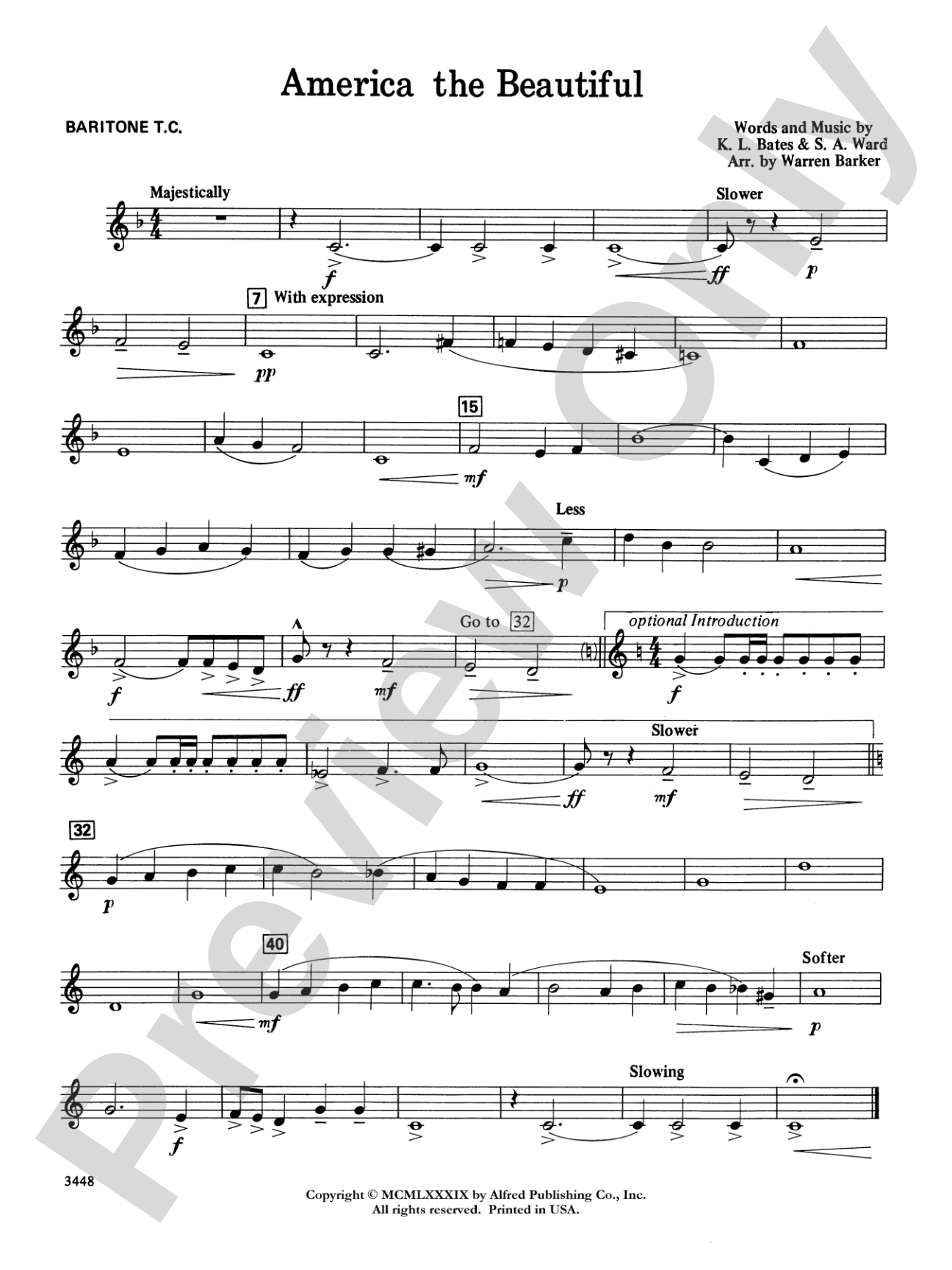 America, the Beautiful (with optional SA/SAB chorus): Baritone T.C.
