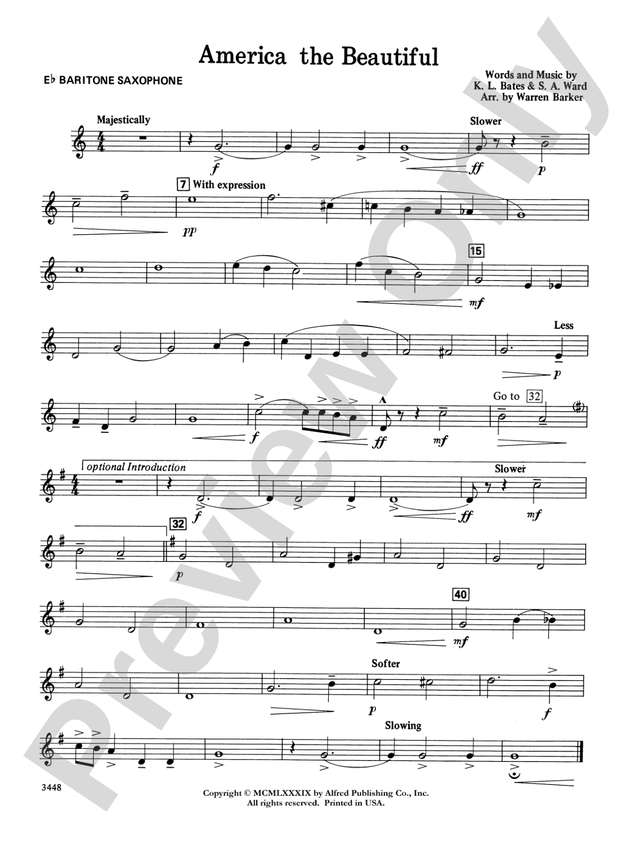 America, the Beautiful (with optional SA/SAB chorus): E-flat Baritone Saxophone