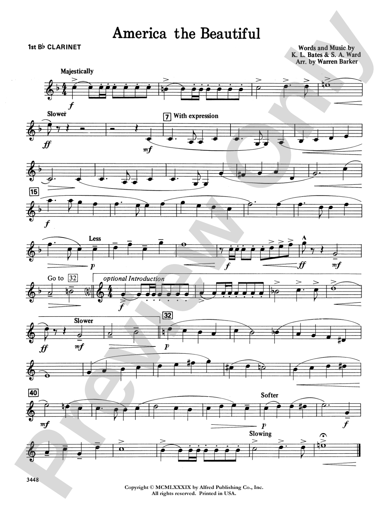 America, the Beautiful (with optional SA/SAB chorus): 1st B-flat Clarinet
