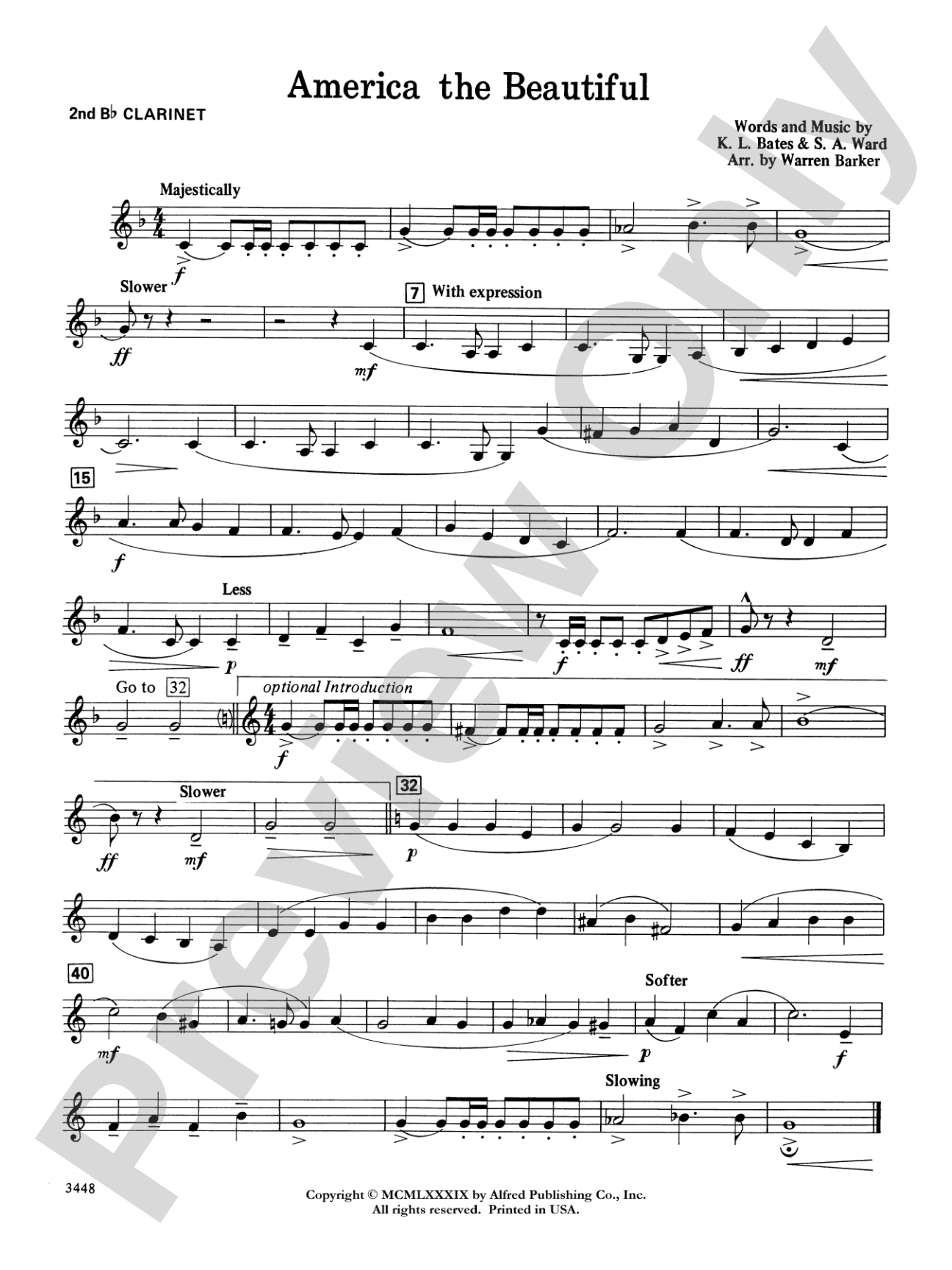 America, the Beautiful (with optional SA/SAB chorus): 2nd B-flat Clarinet