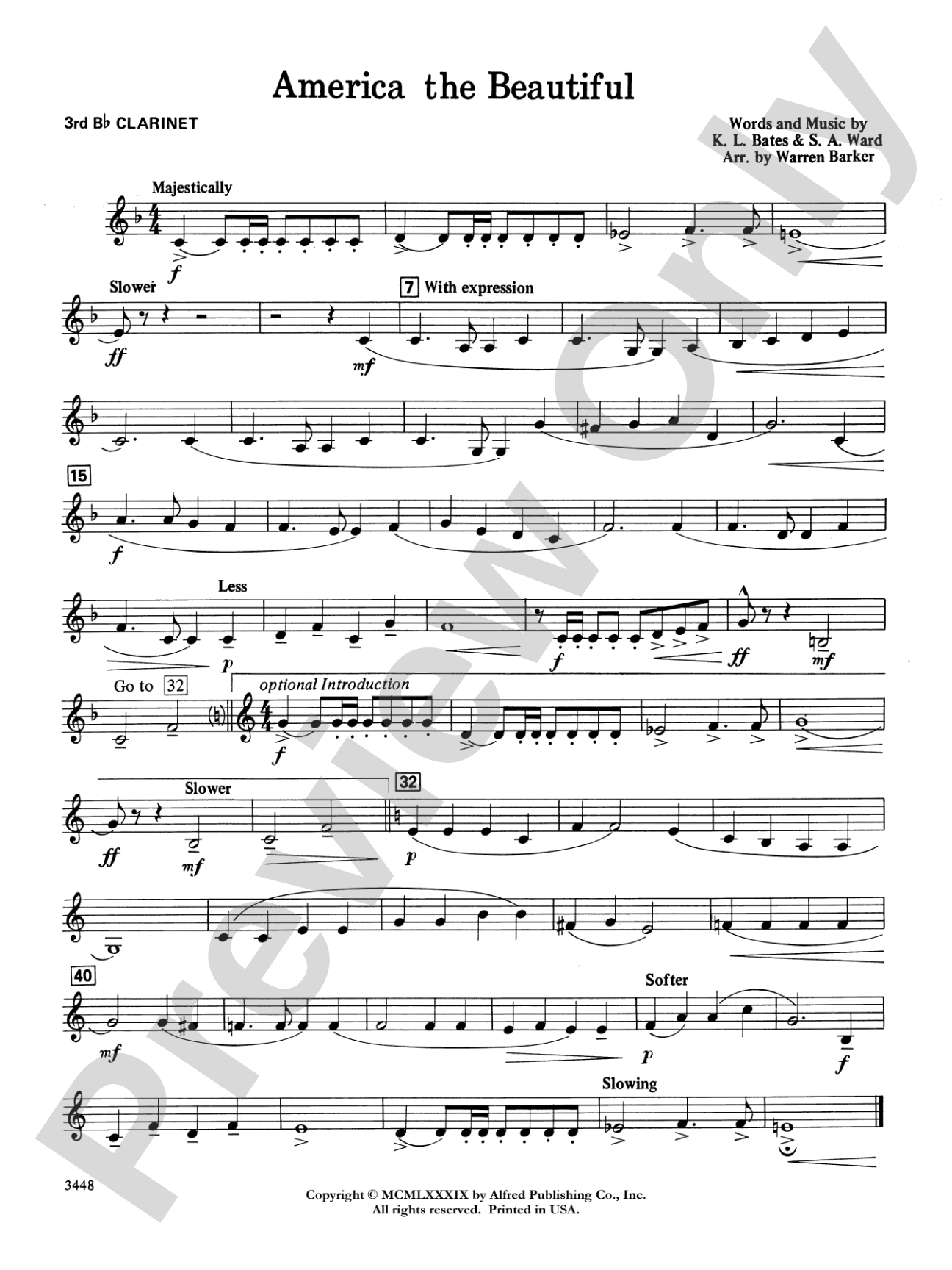 America, the Beautiful (with optional SA/SAB chorus): 3rd B-flat Clarinet