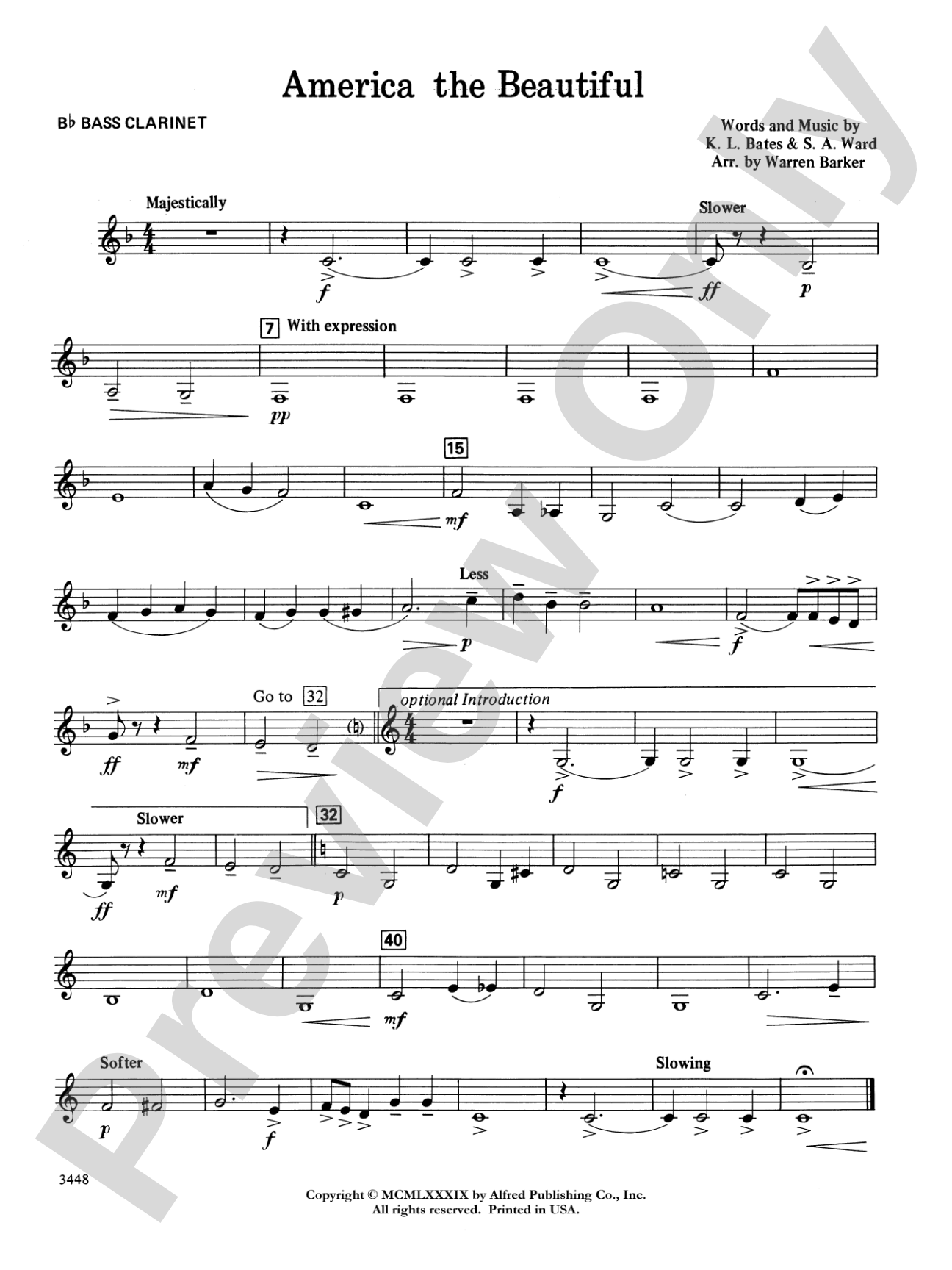 America, the Beautiful (with optional SA/SAB chorus): B-flat Bass Clarinet