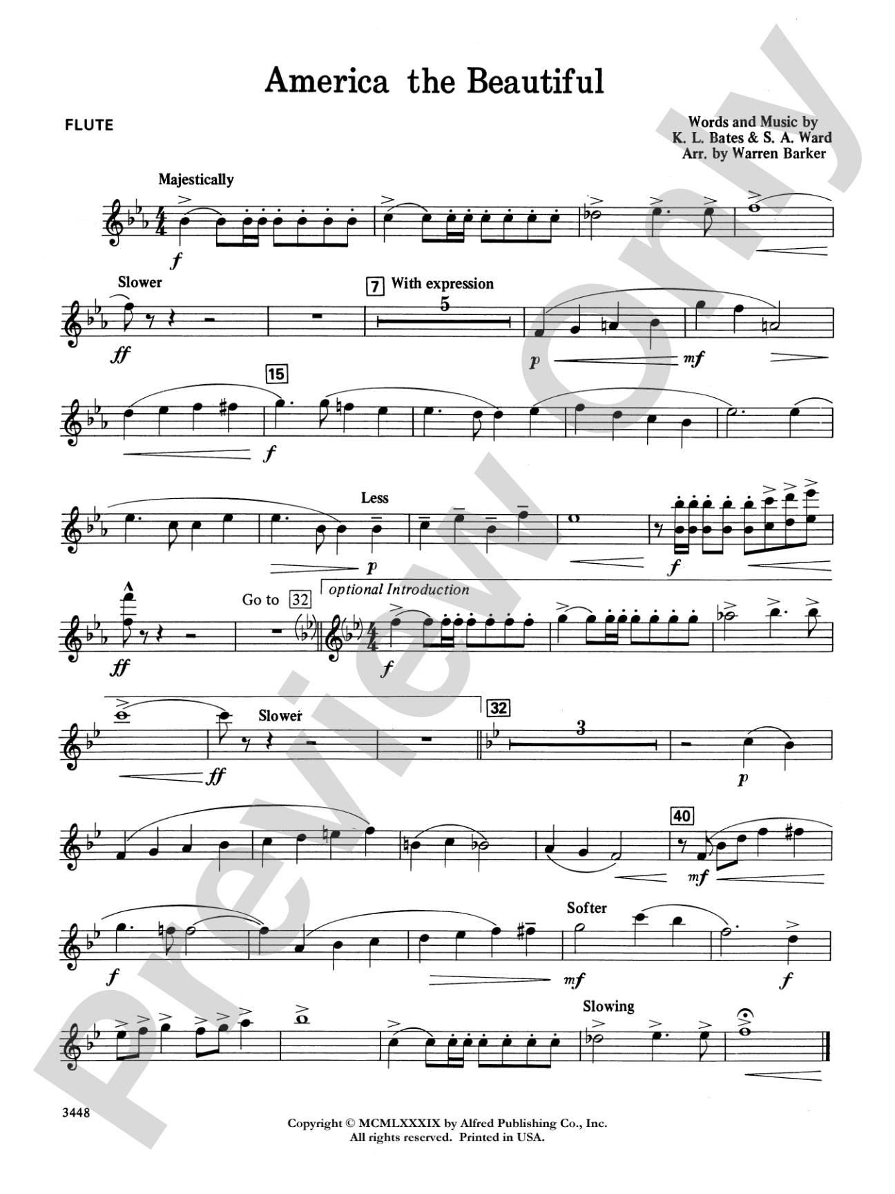 America, the Beautiful (with optional SA/SAB chorus): Flute