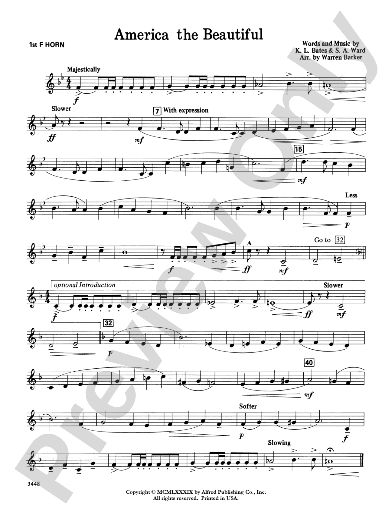 America, the Beautiful (with optional SA/SAB chorus): 1st F Horn