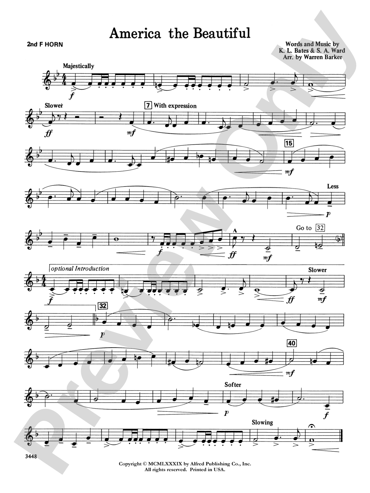 America, the Beautiful (with optional SA/SAB chorus): 2nd F Horn