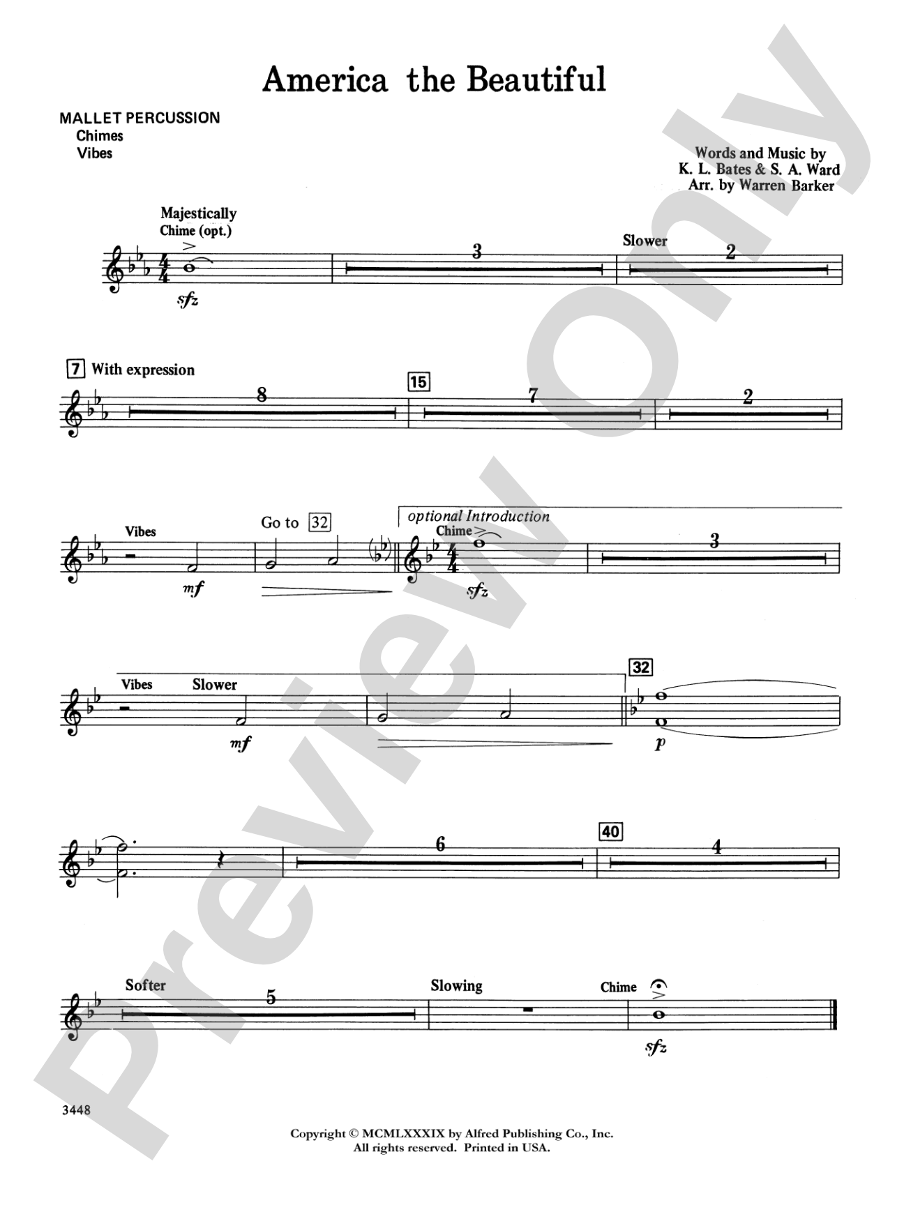 America, the Beautiful (with optional SA/SAB chorus): Mallets