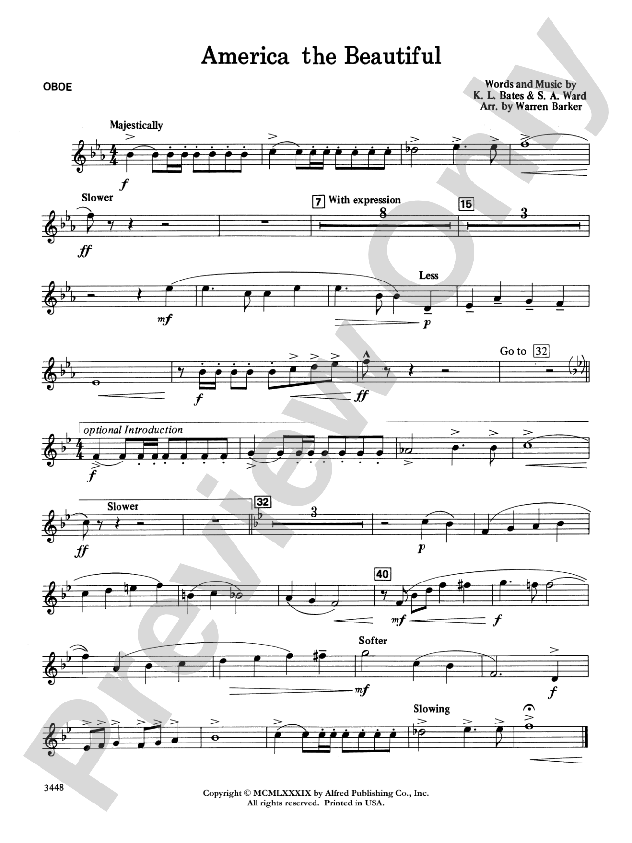 America, the Beautiful (with optional SA/SAB chorus): Oboe