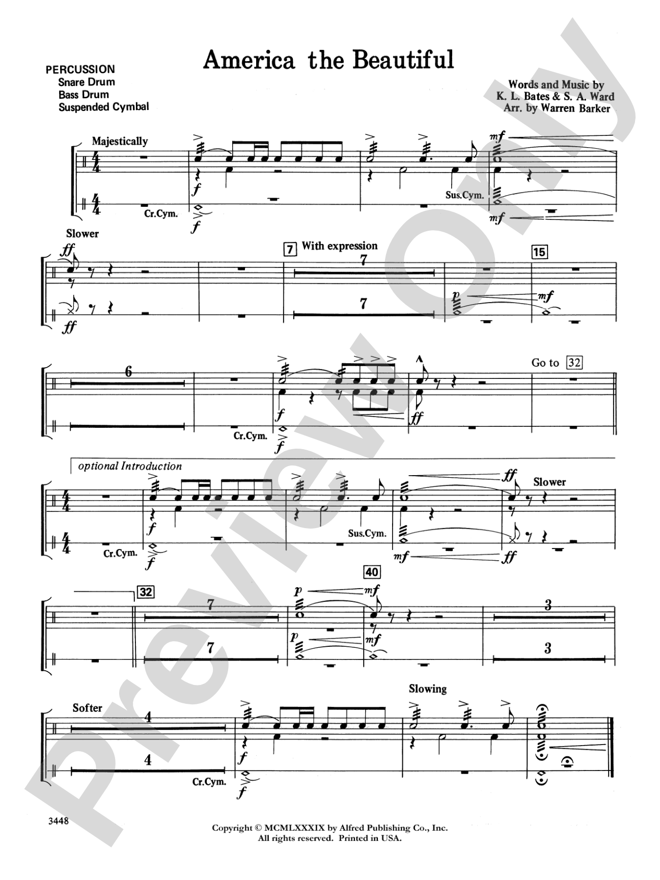 America, the Beautiful (with optional SA/SAB chorus): 1st Percussion