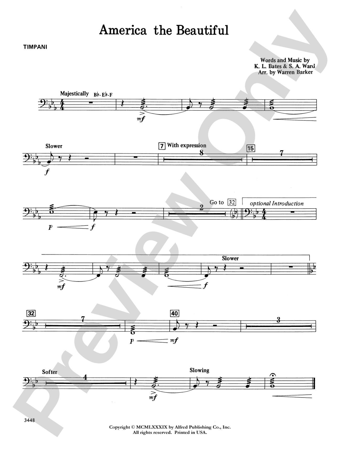 America, the Beautiful (with optional SA/SAB chorus): Timpani