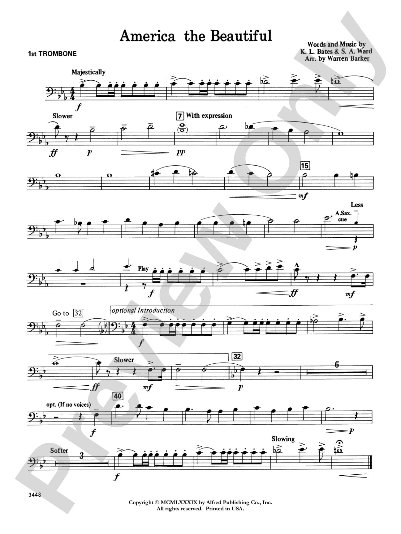 America, the Beautiful (with optional SA/SAB chorus): 1st Trombone