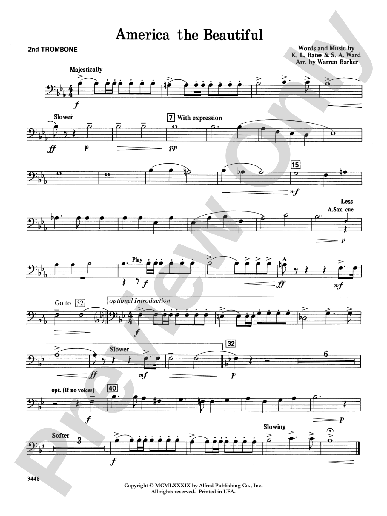 America, the Beautiful (with optional SA/SAB chorus): 2nd Trombone