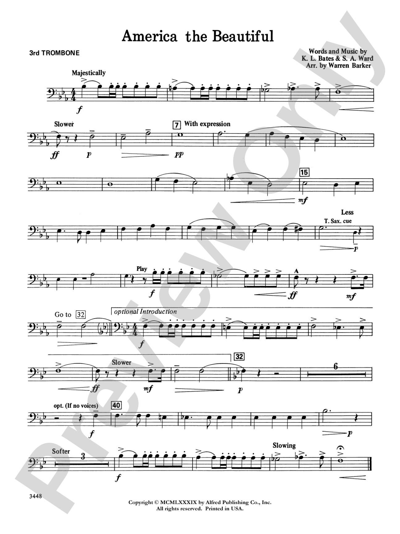 America, the Beautiful (with optional SA/SAB chorus): 3rd Trombone