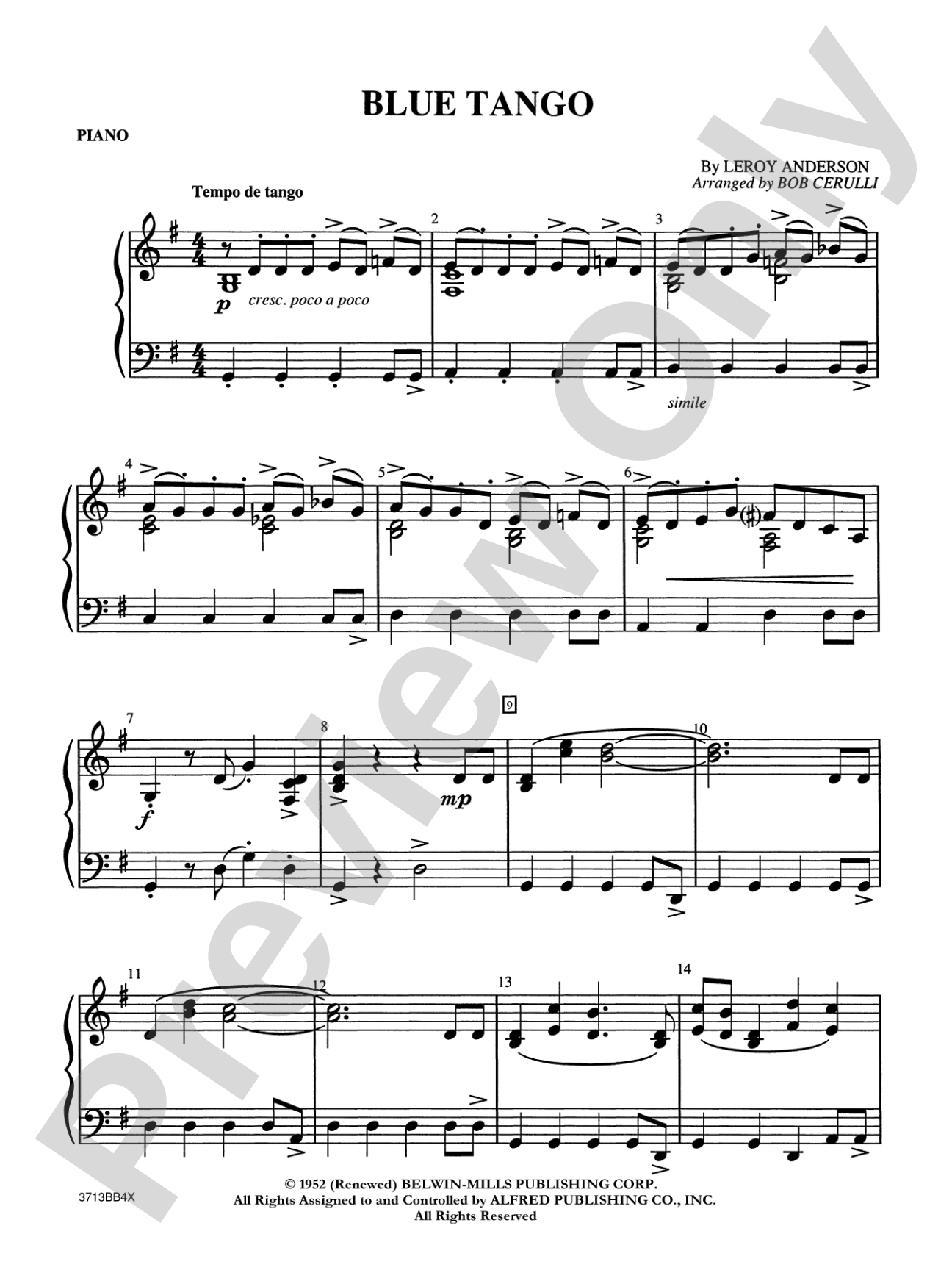 Blue Tango: Piano Accompaniment