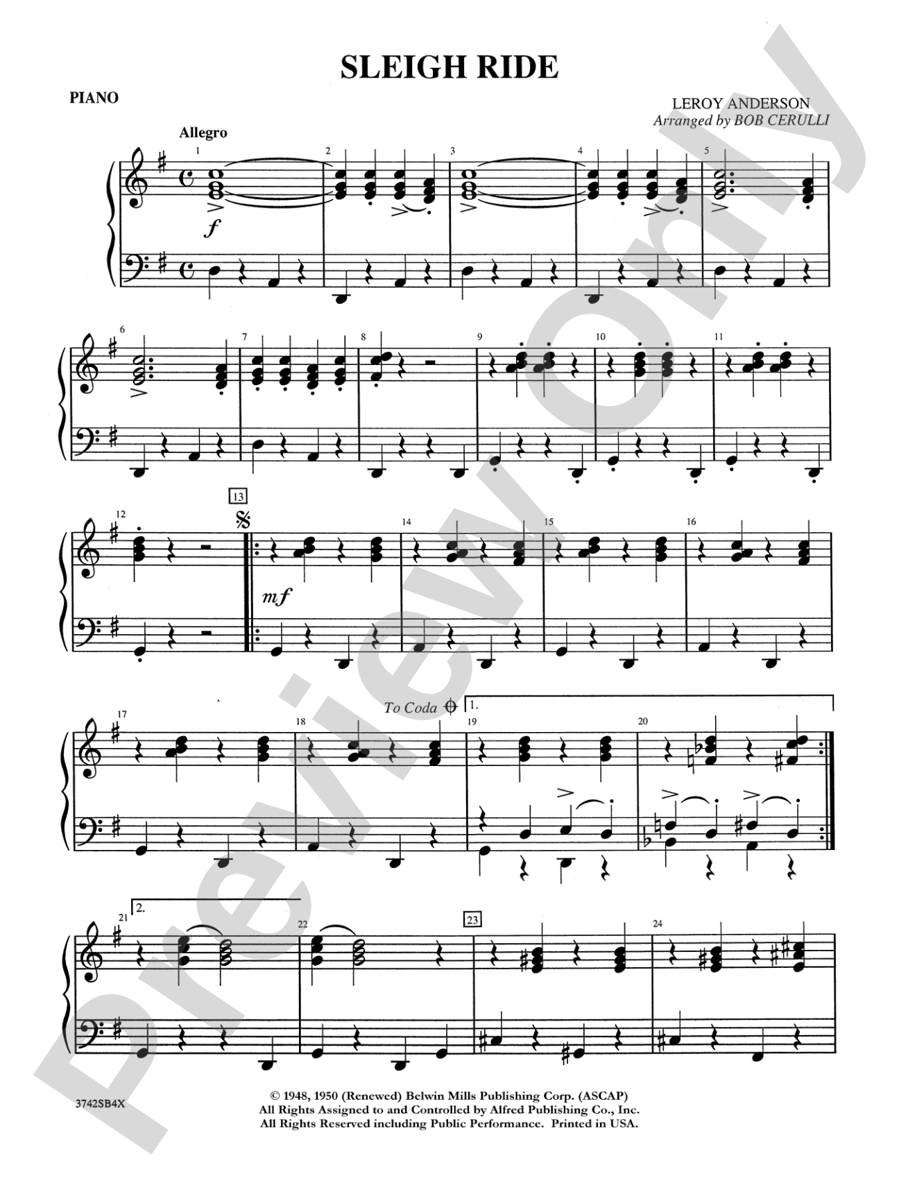 Sleigh Ride: Piano Accompaniment