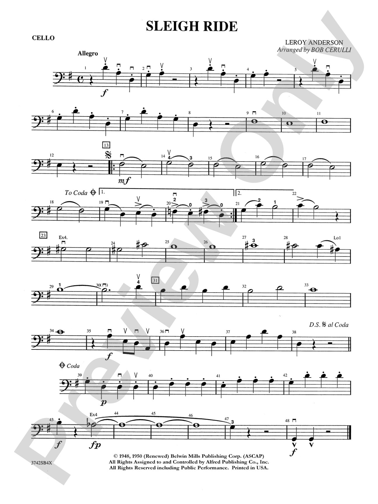 Sleigh Ride: Cello
